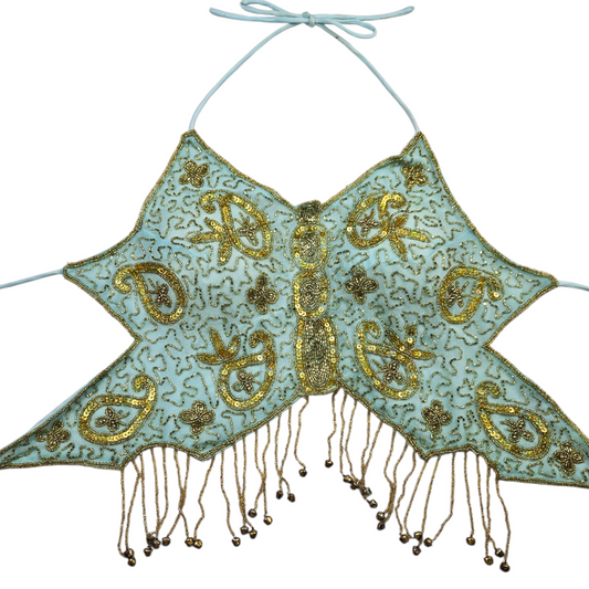 Top de mariposa azul y dorado