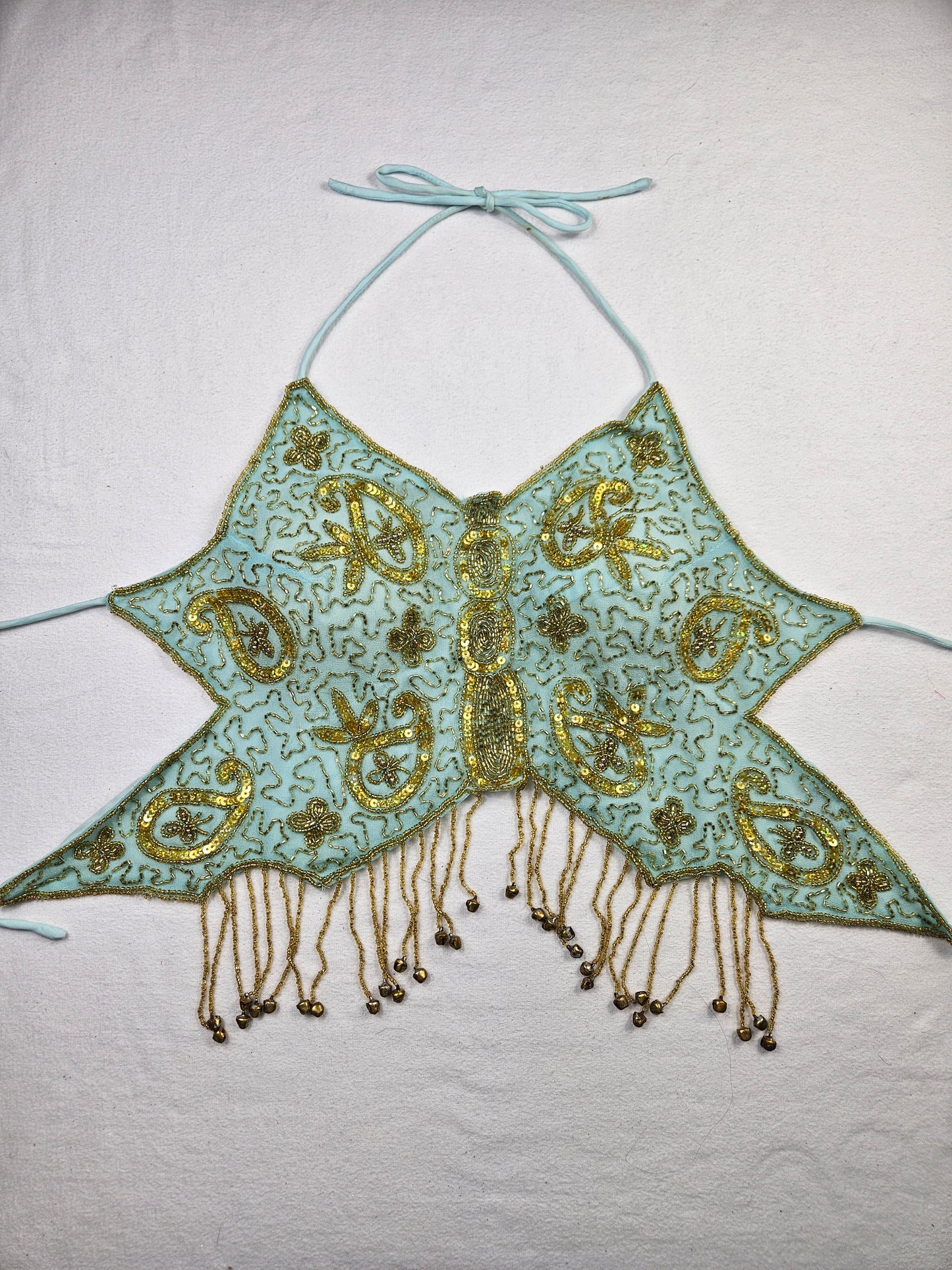 Blue and gold butterfly top