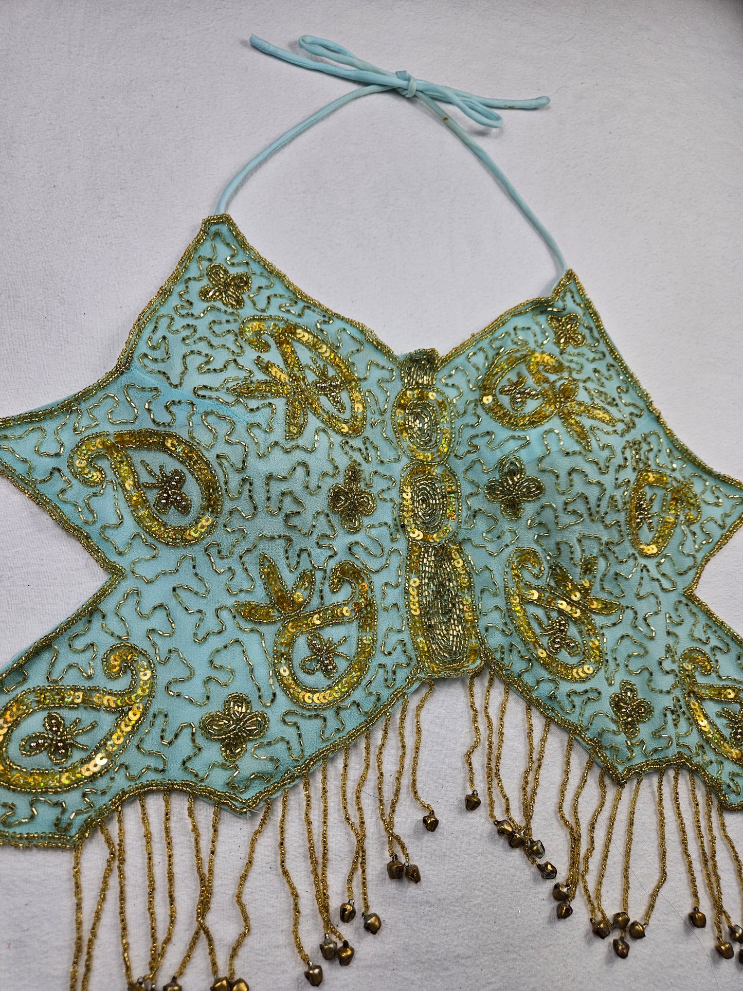 Blue and gold butterfly top