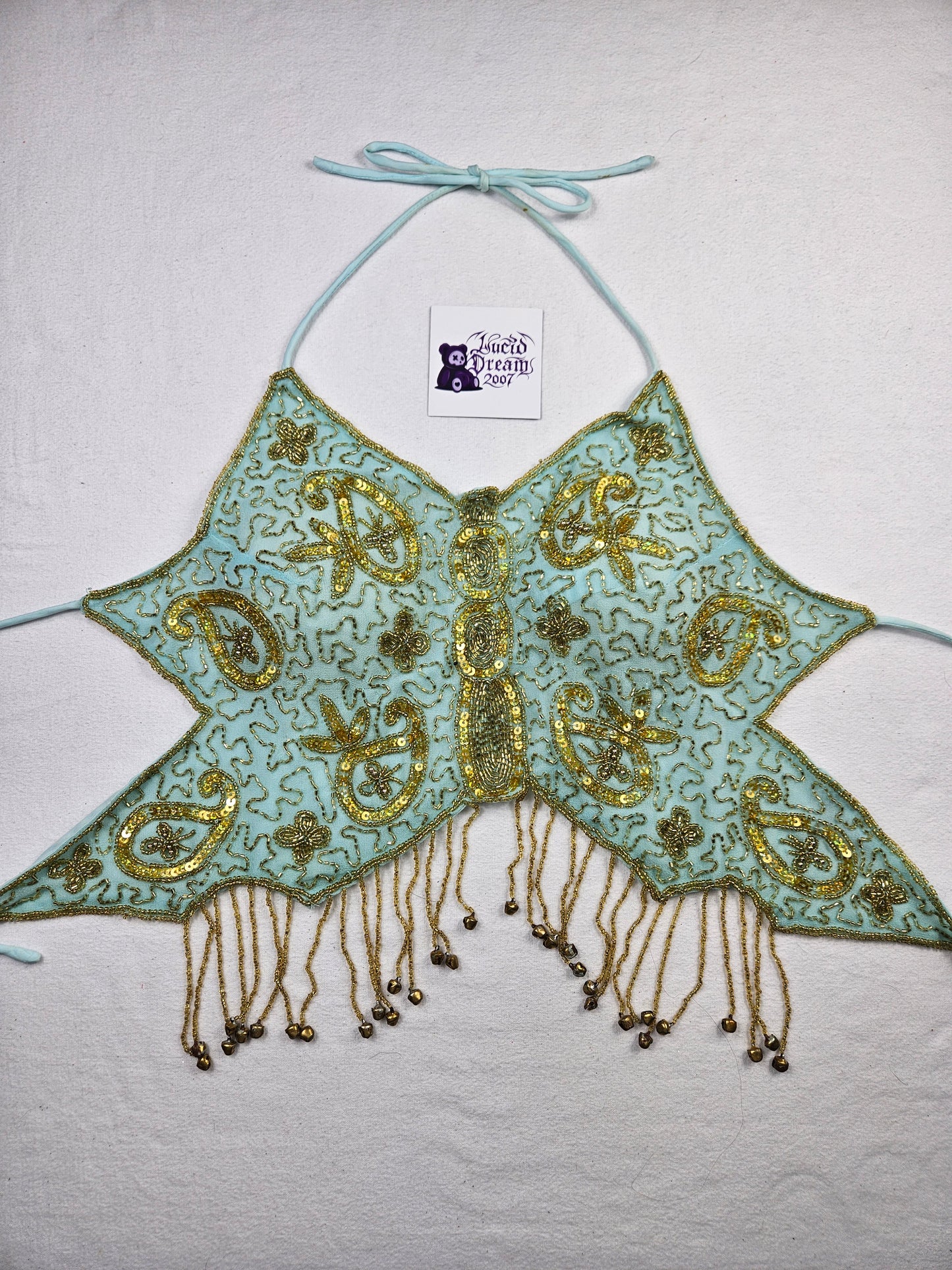 Blue and gold butterfly top