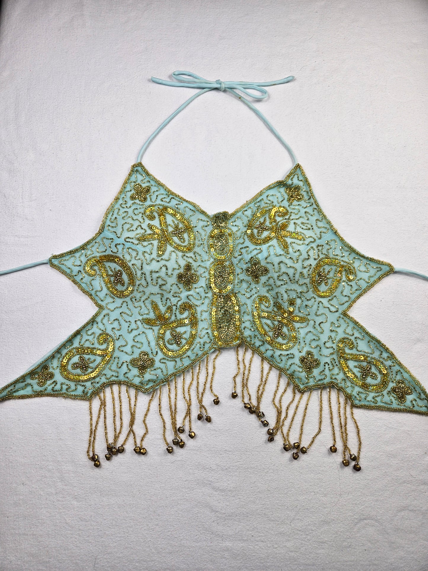 Blue and gold butterfly top