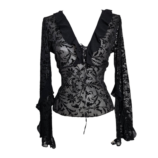 Haut en voile noir motif arabesques