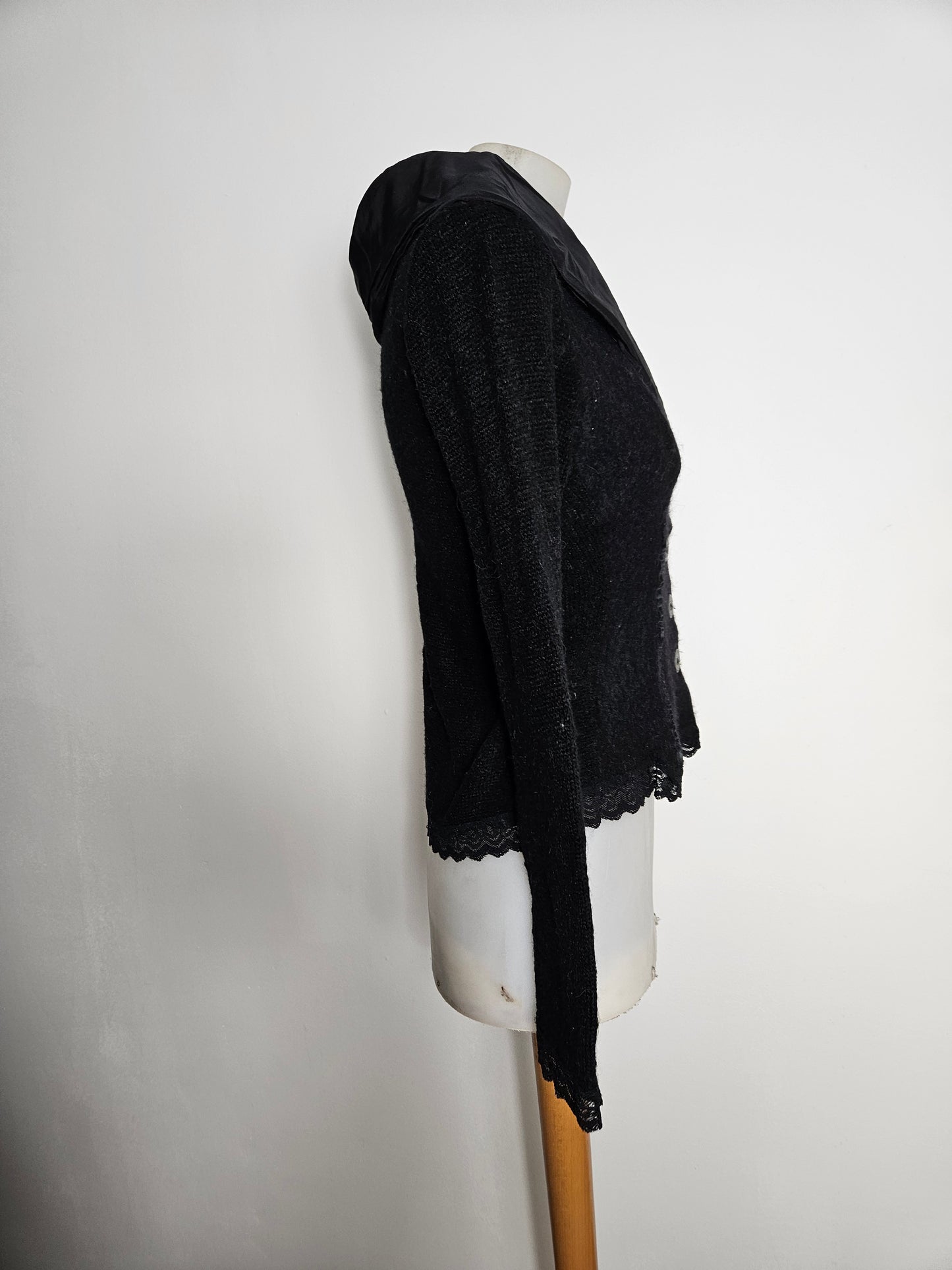 Black cardigan with satin collar