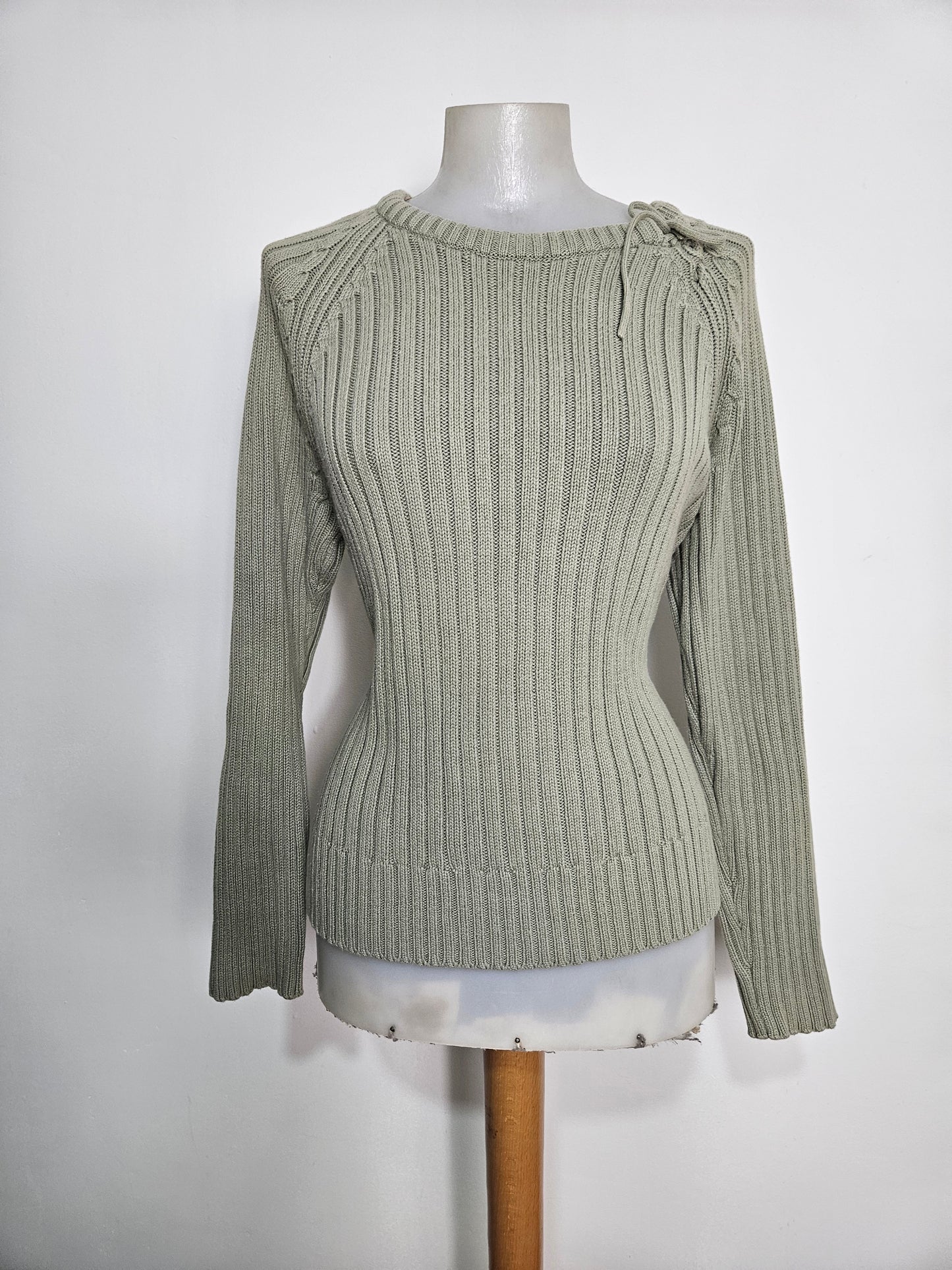 Khaki sweater with lacing details