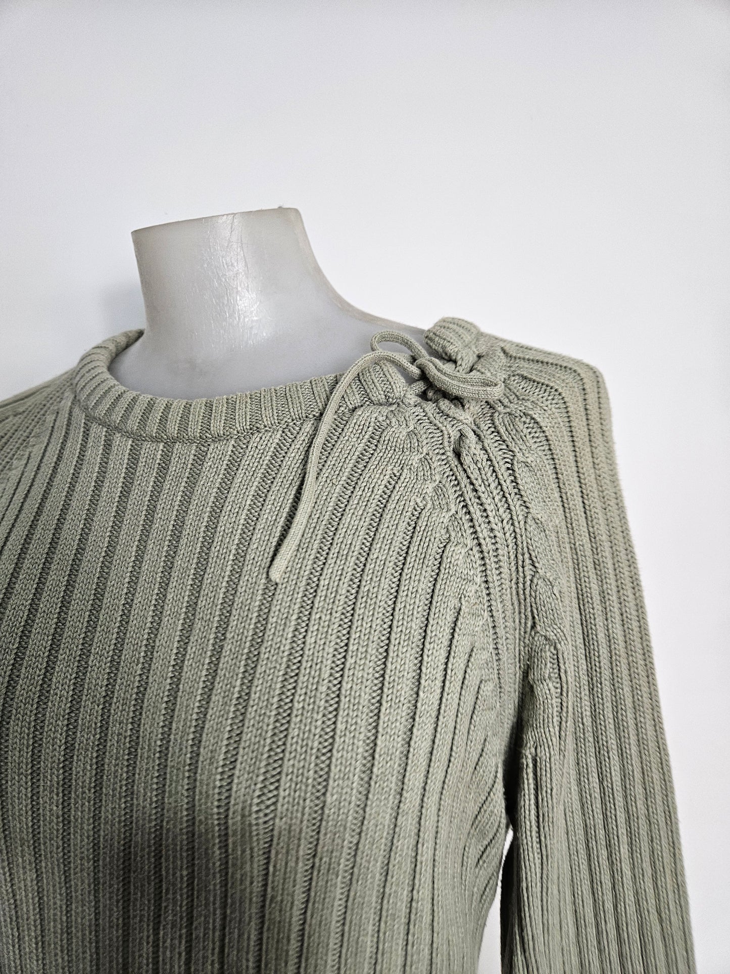 Khaki sweater with lacing details