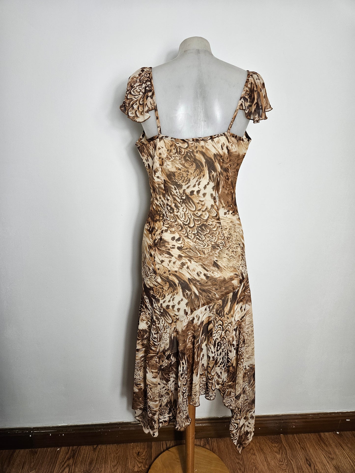 Robe asymétrique en voile beige et marron