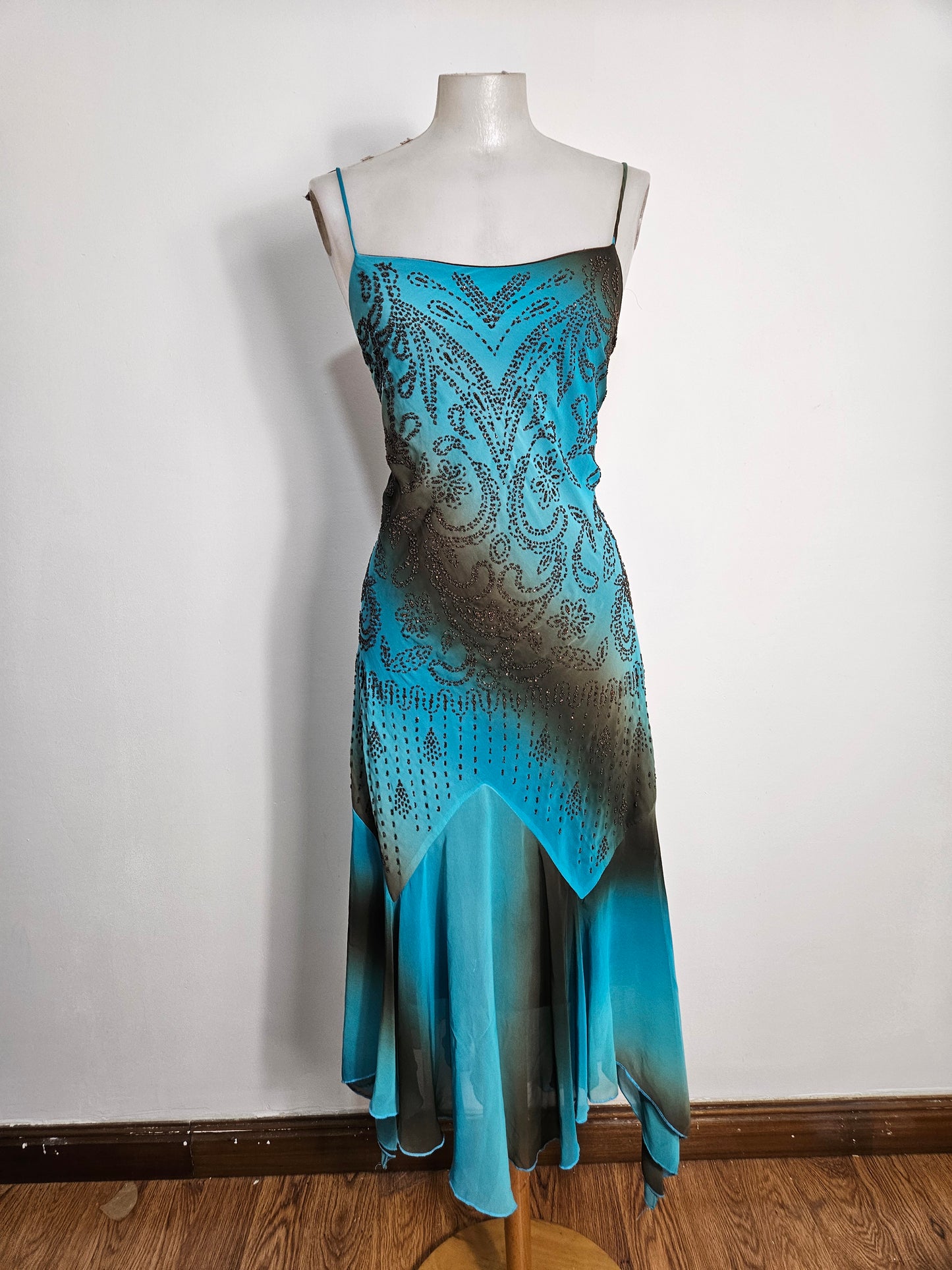 Vestido degradado azul y marrón