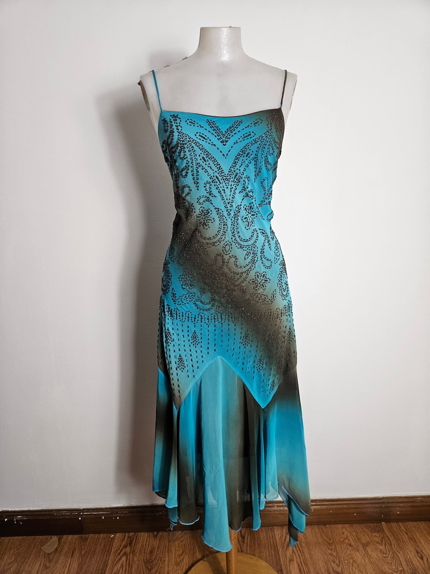 Vestido degradado azul y marrón
