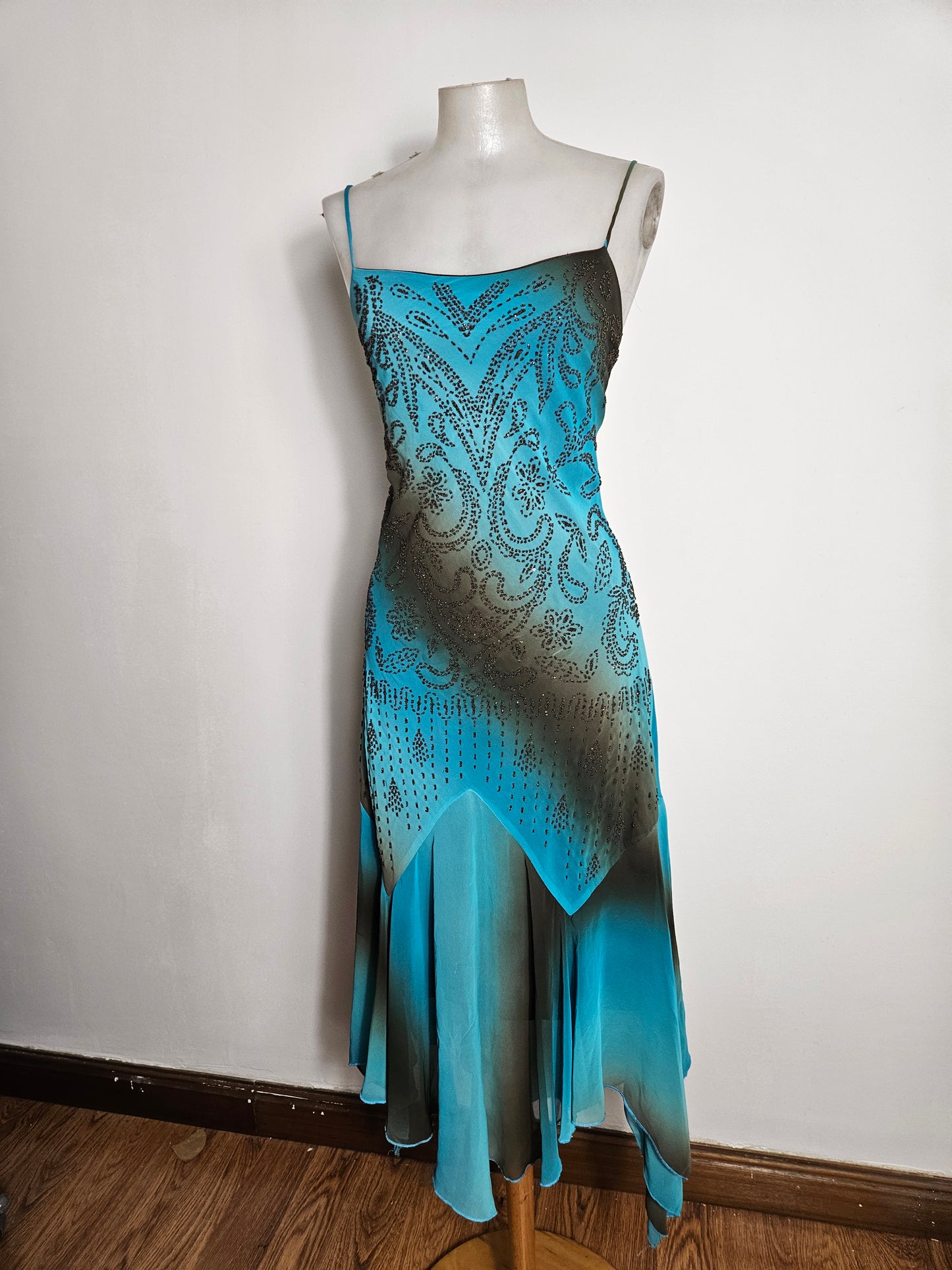 Vestido degradado azul y marrón