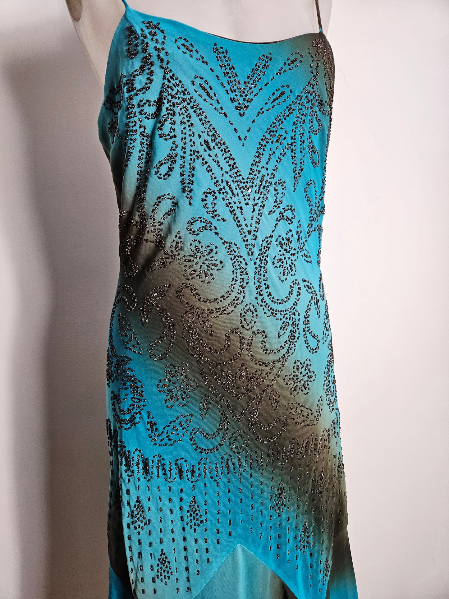 Vestido degradado azul y marrón