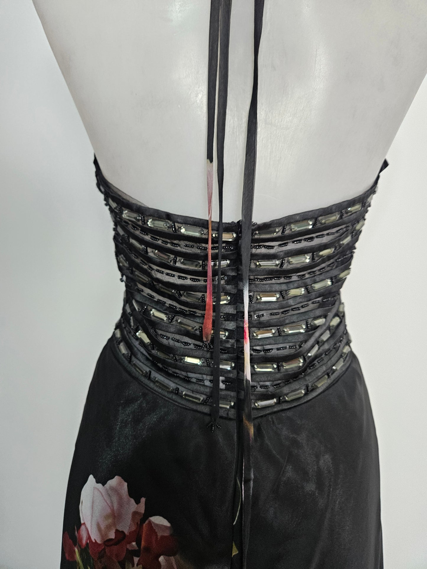 Maxi black floral dress with open back