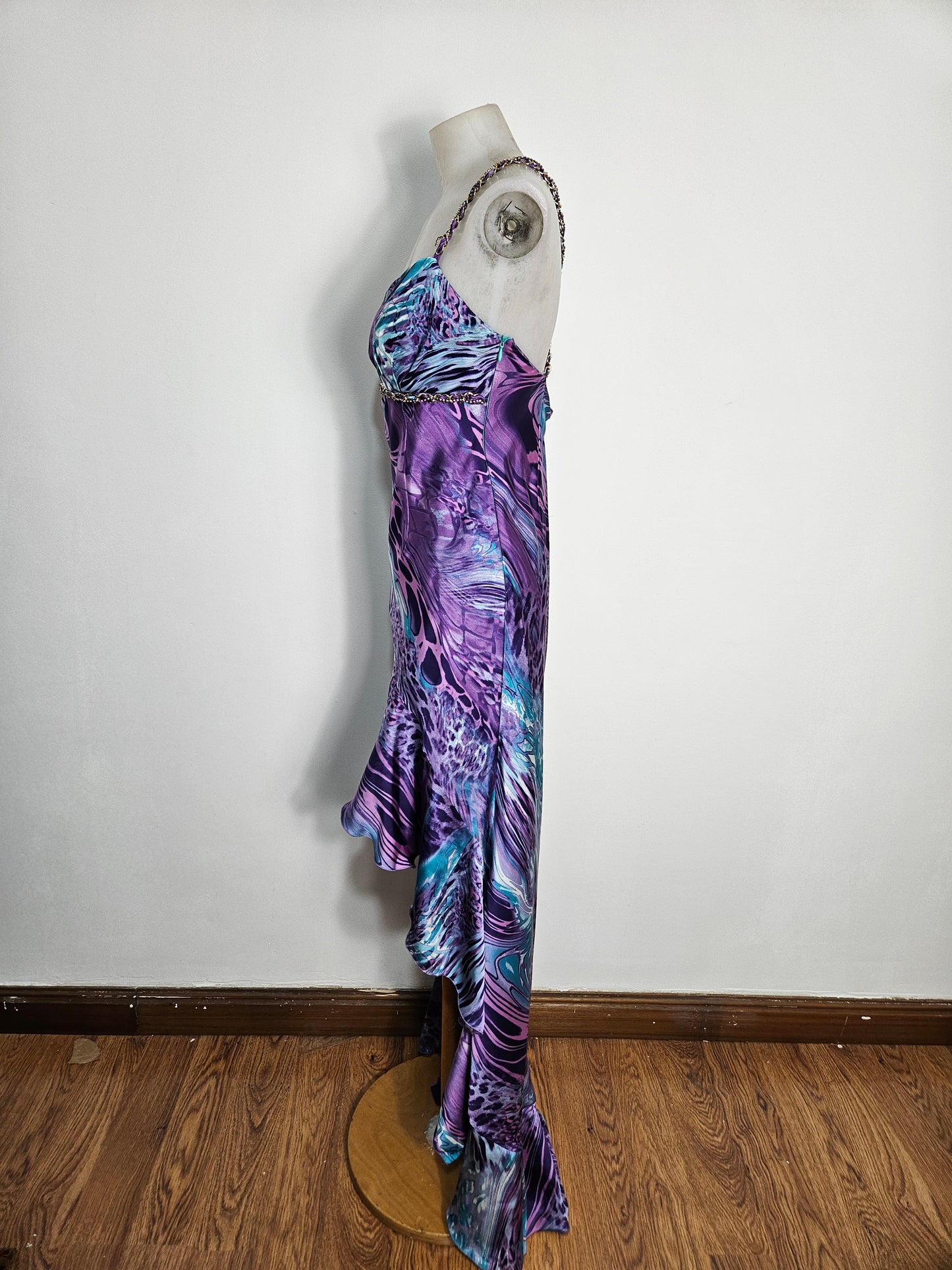 Vestido largo morado y azul