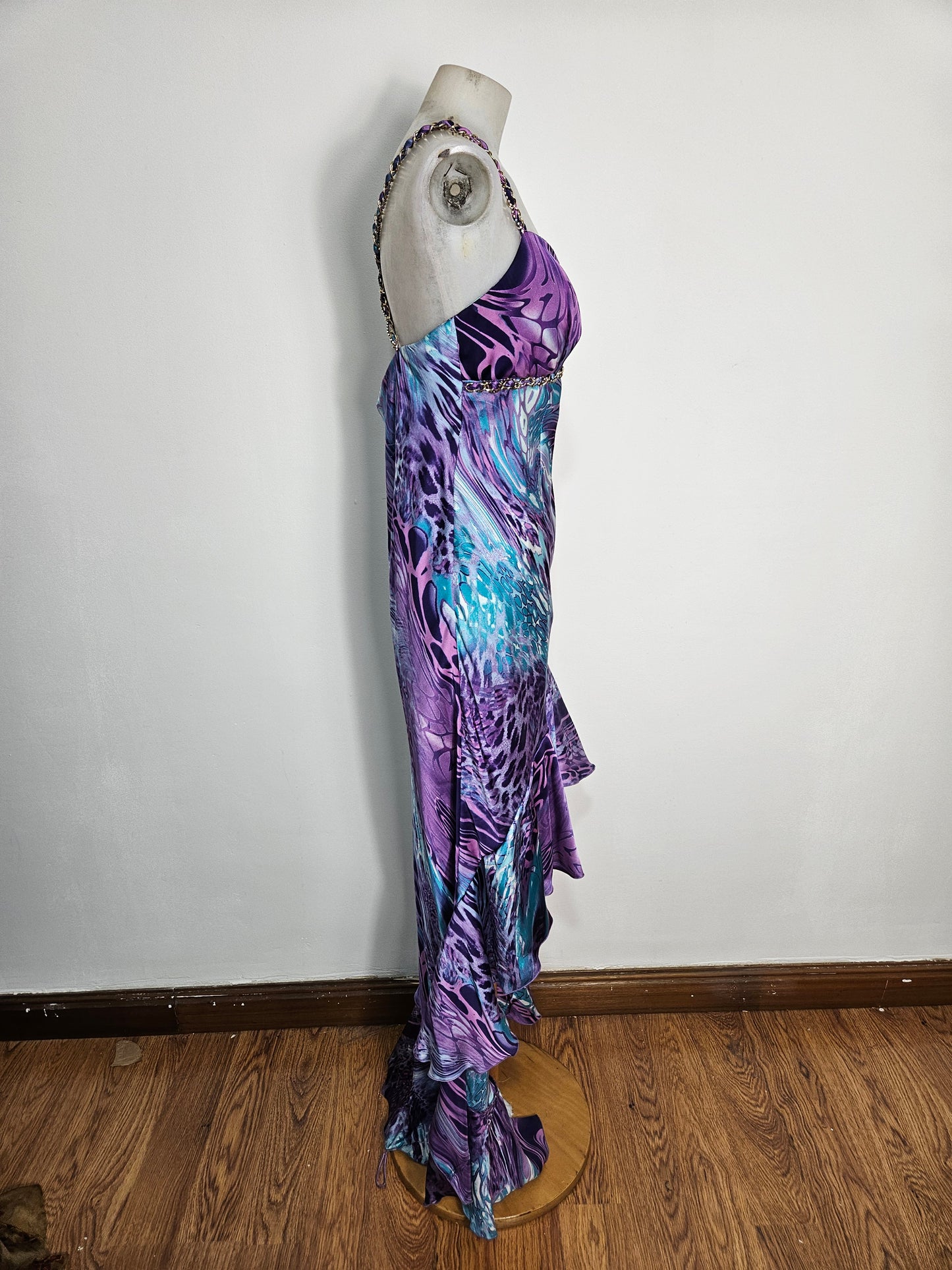 Vestido largo morado y azul