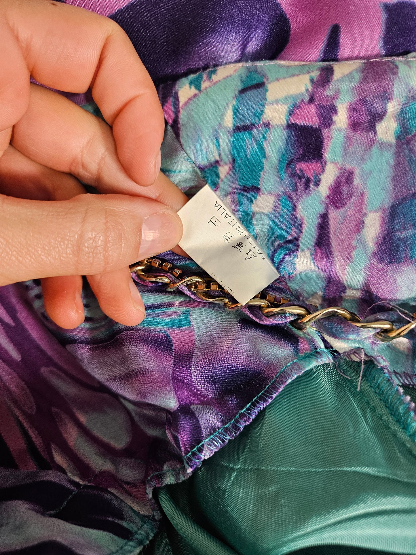 Vestido largo morado y azul