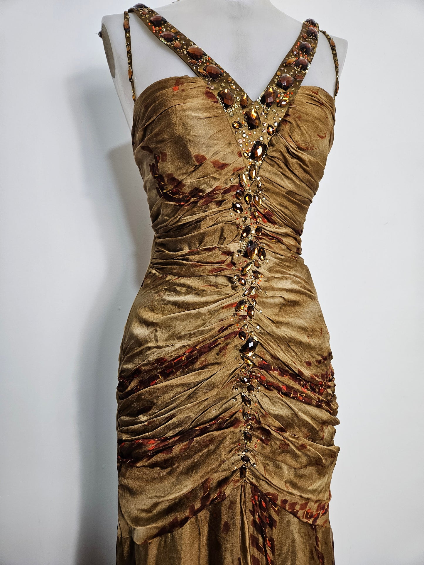 Maxi robe brodé de pierres tons marron