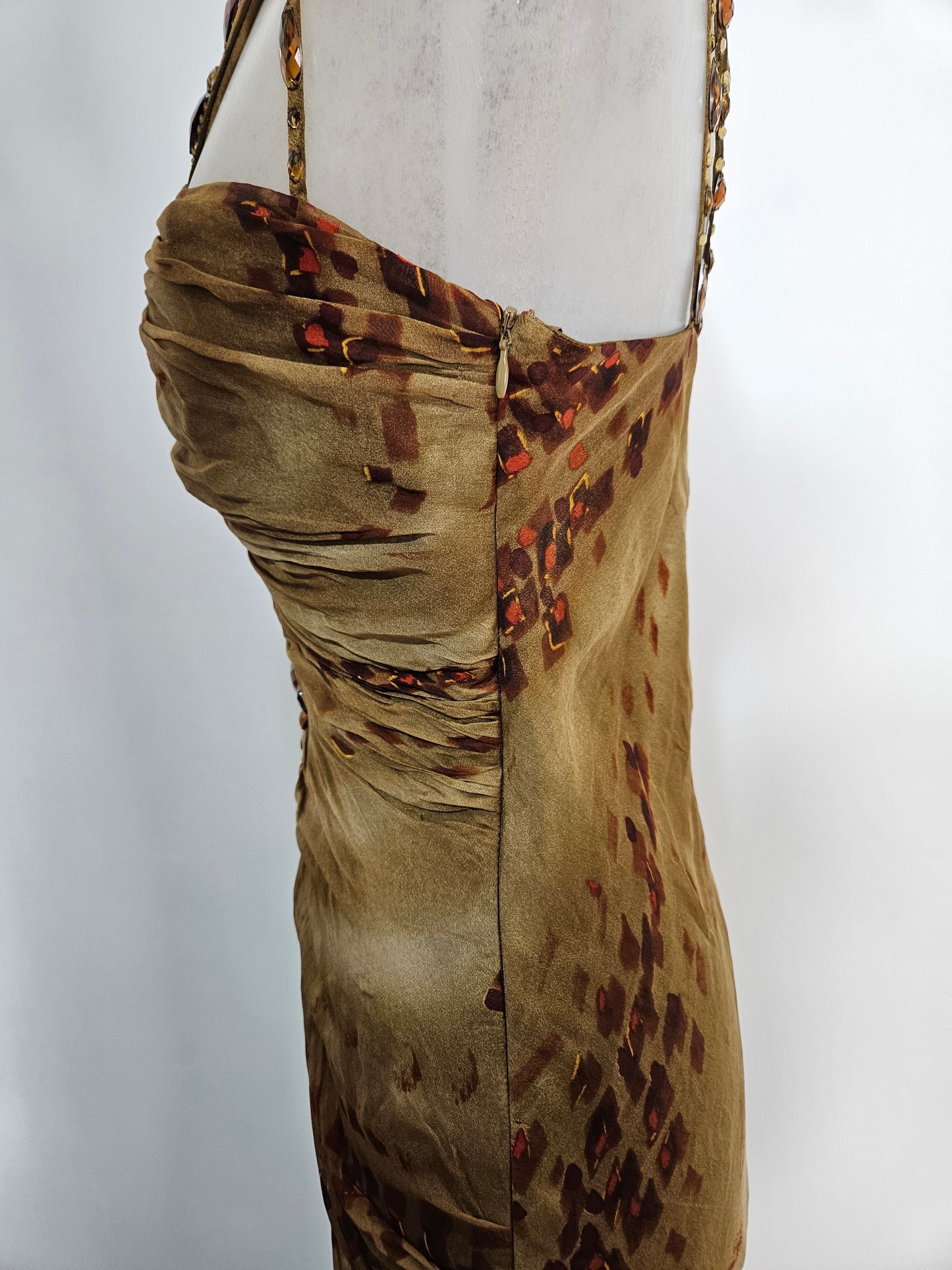 Maxi robe brodé de pierres tons marron