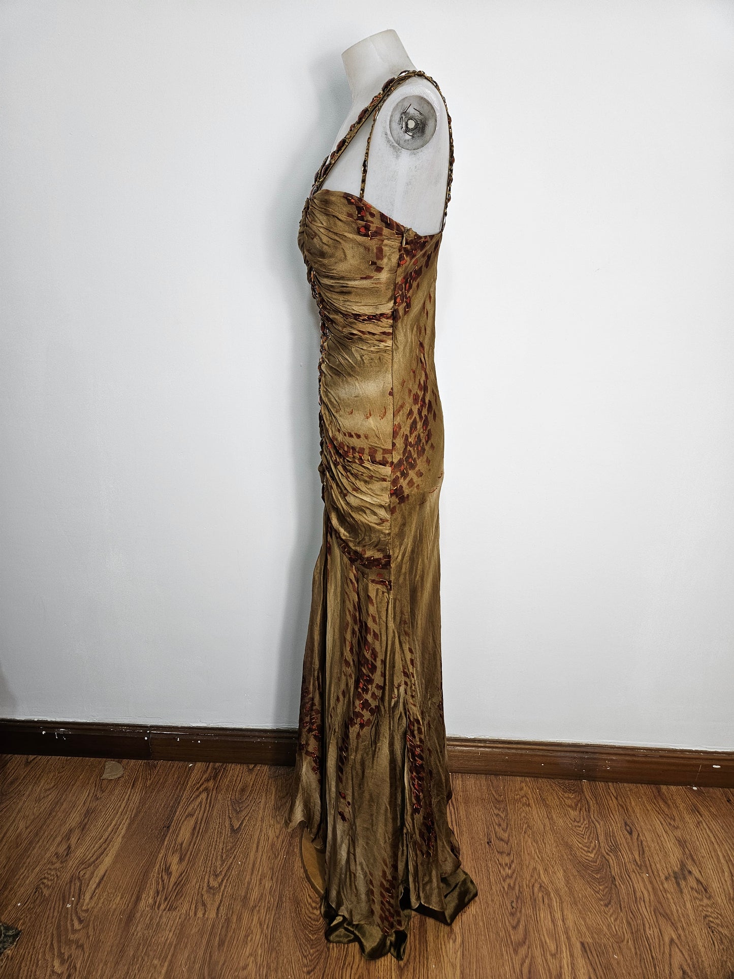 Maxi robe brodé de pierres tons marron