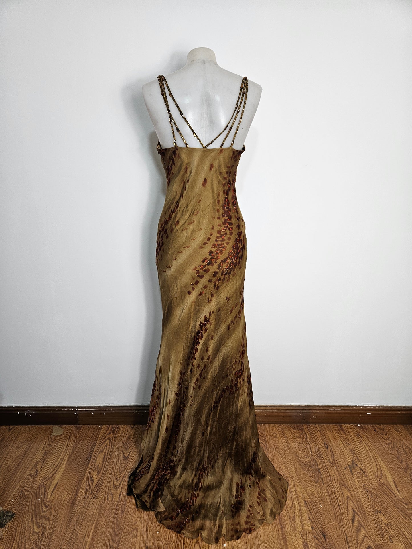 Maxi robe brodé de pierres tons marron