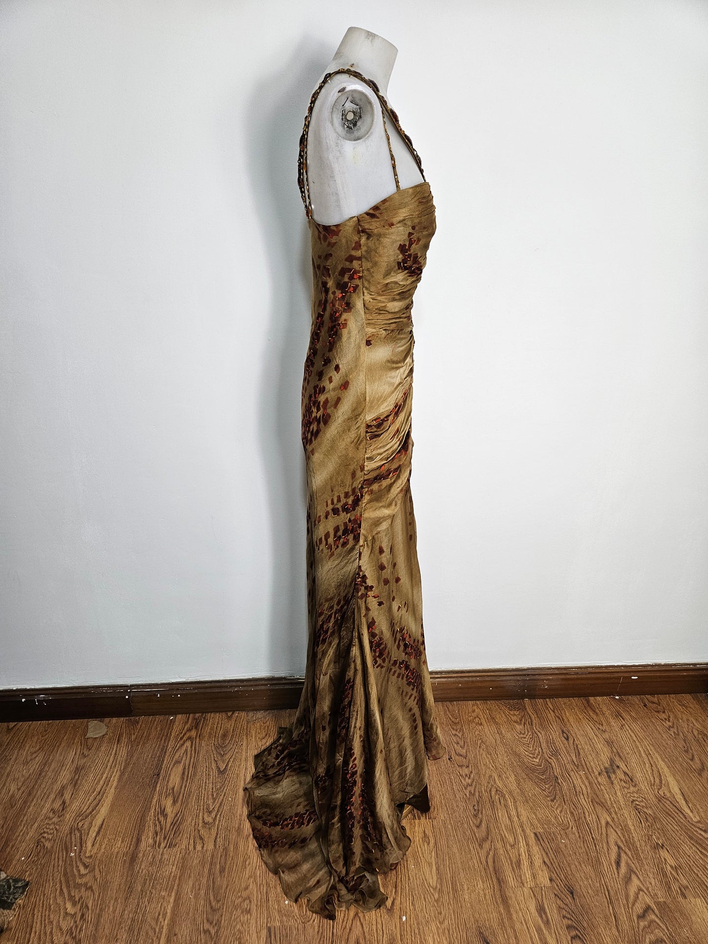 Maxi robe brodé de pierres tons marron