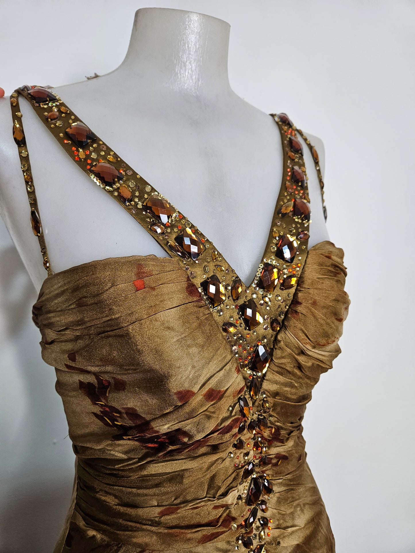 Maxi robe brodé de pierres tons marron