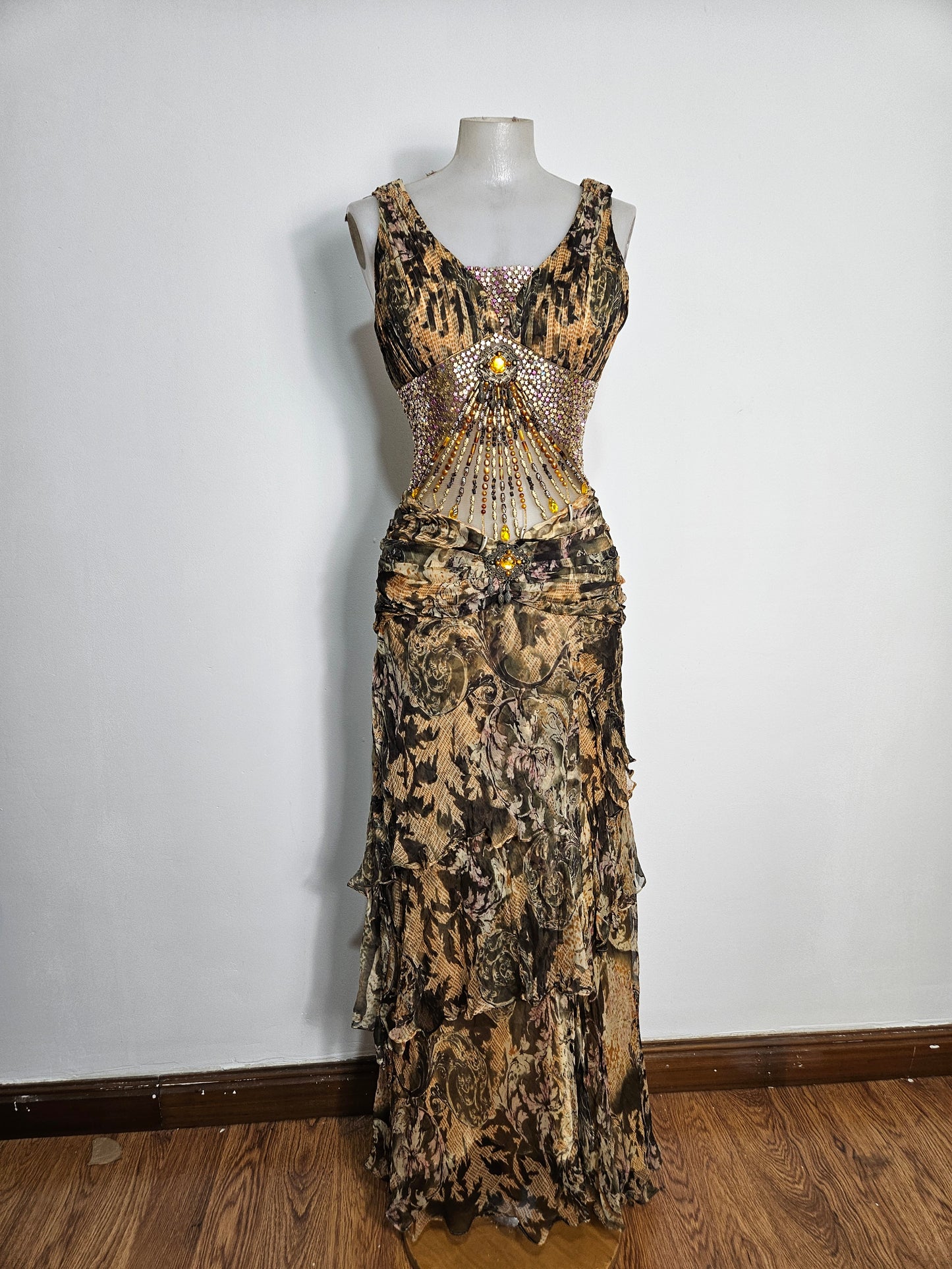 Vestido largo de voile bordado