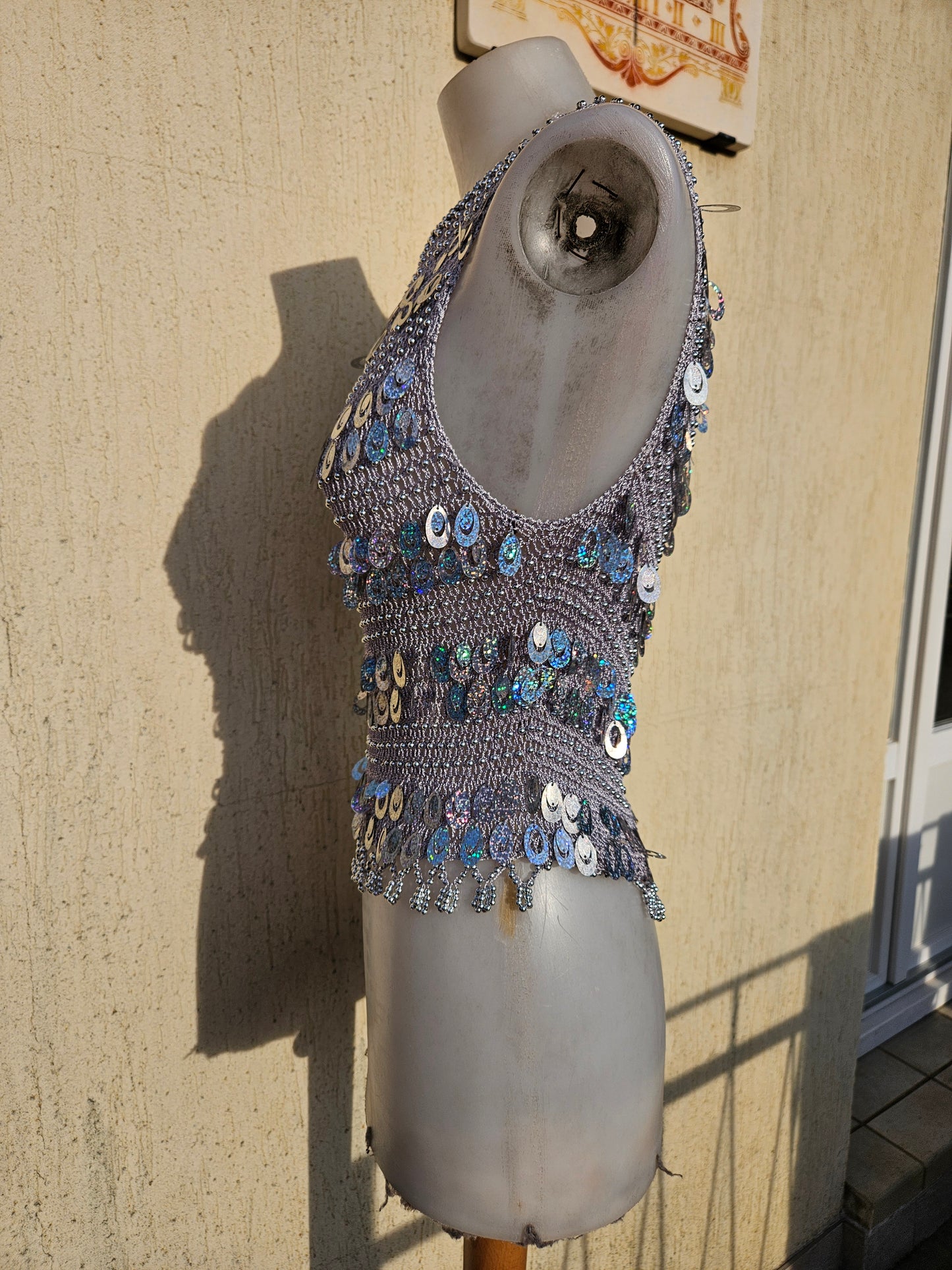 Haut en crochet à sequins argentés