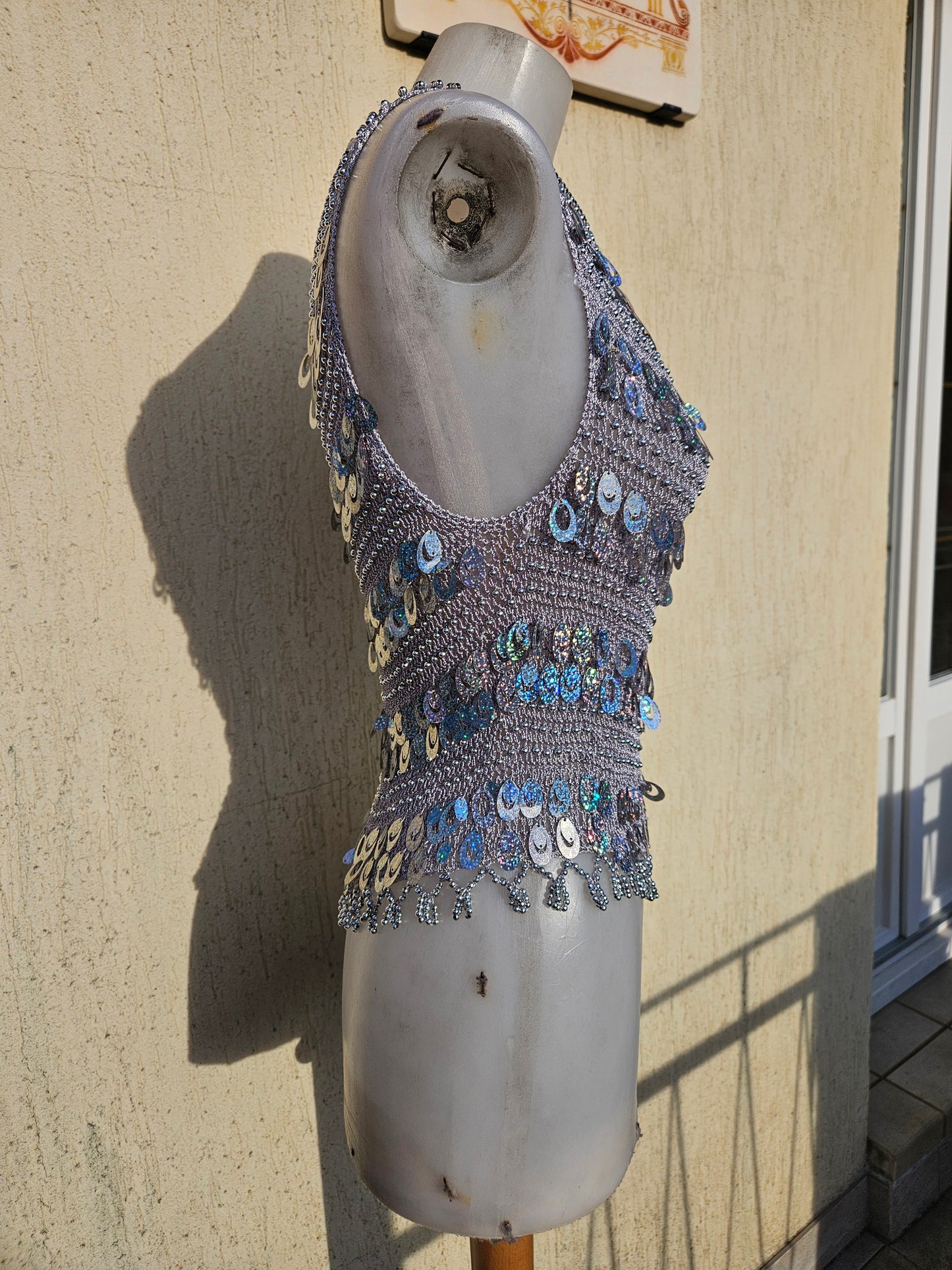 Haut en crochet à sequins argentés