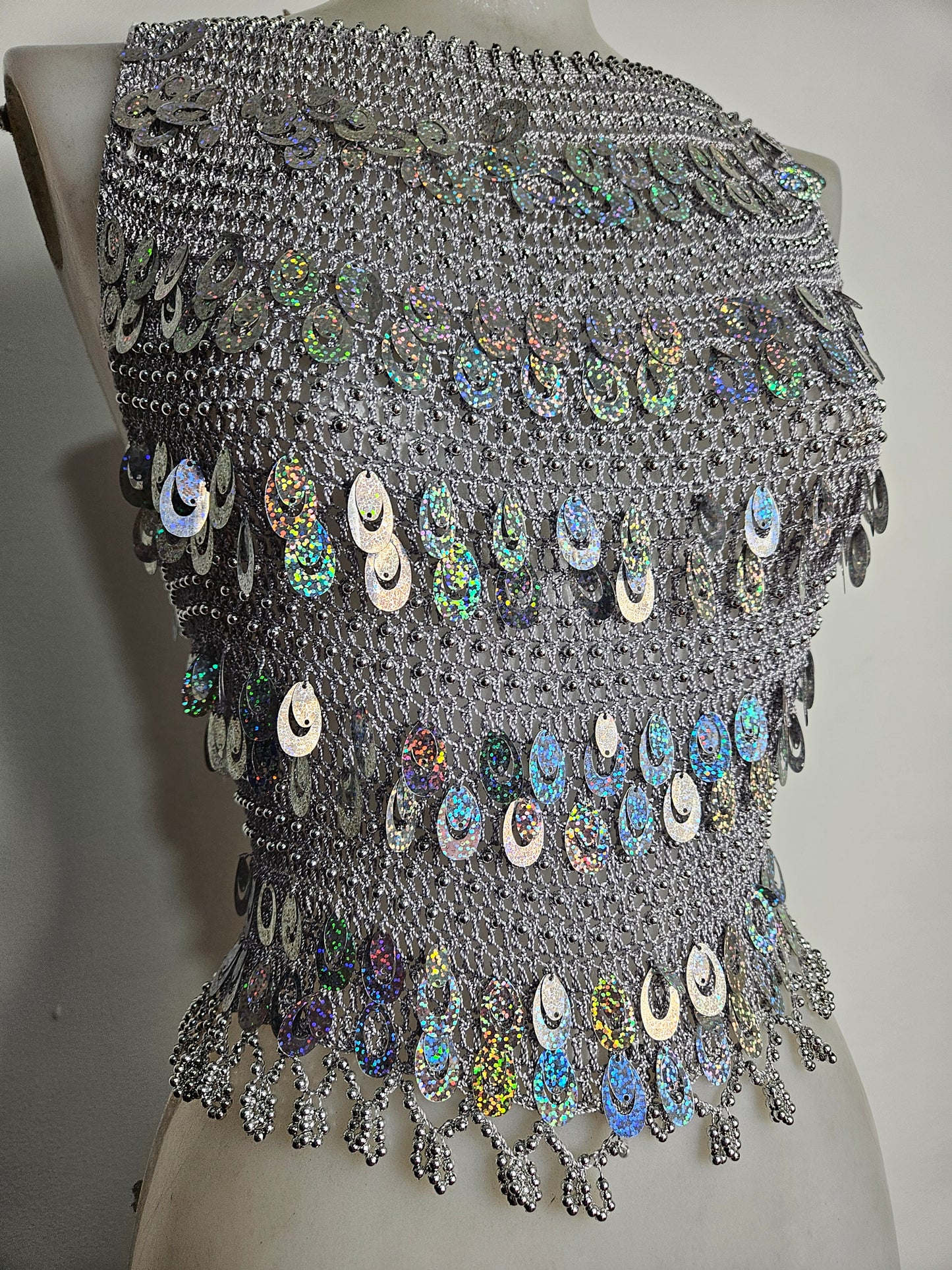 Haut en crochet à sequins argentés