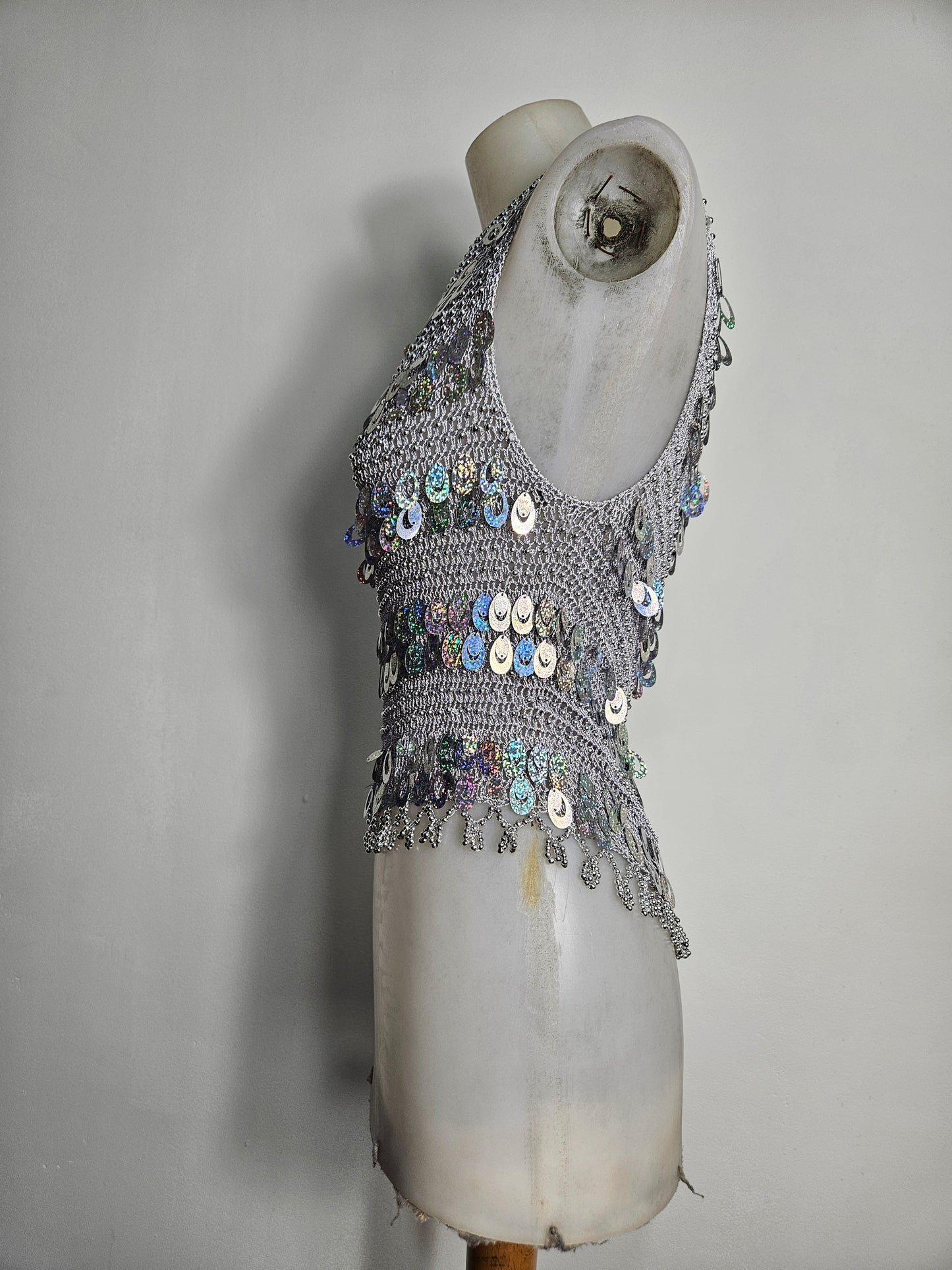 Haut en crochet à sequins argentés