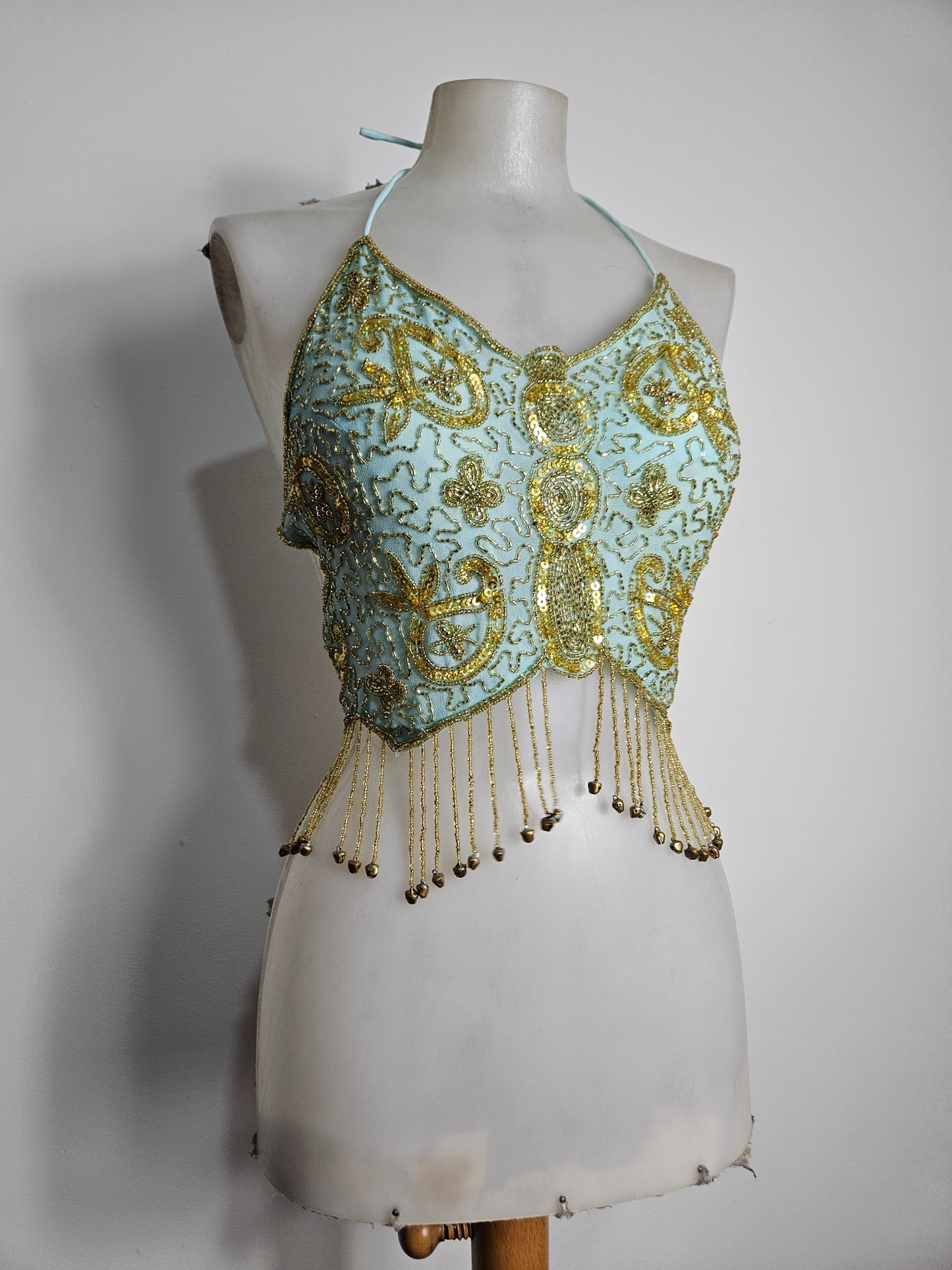 Blue and gold butterfly top