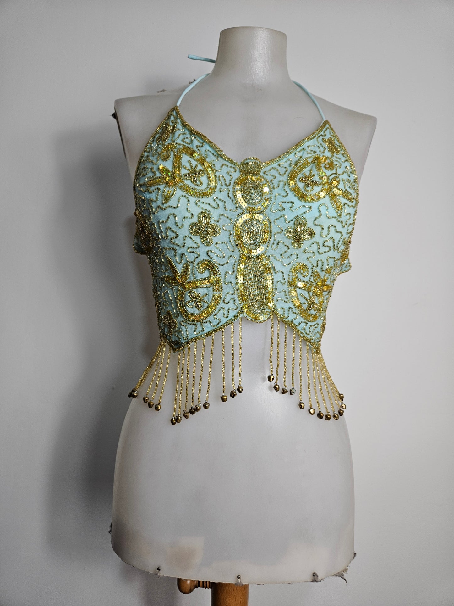Blue and gold butterfly top