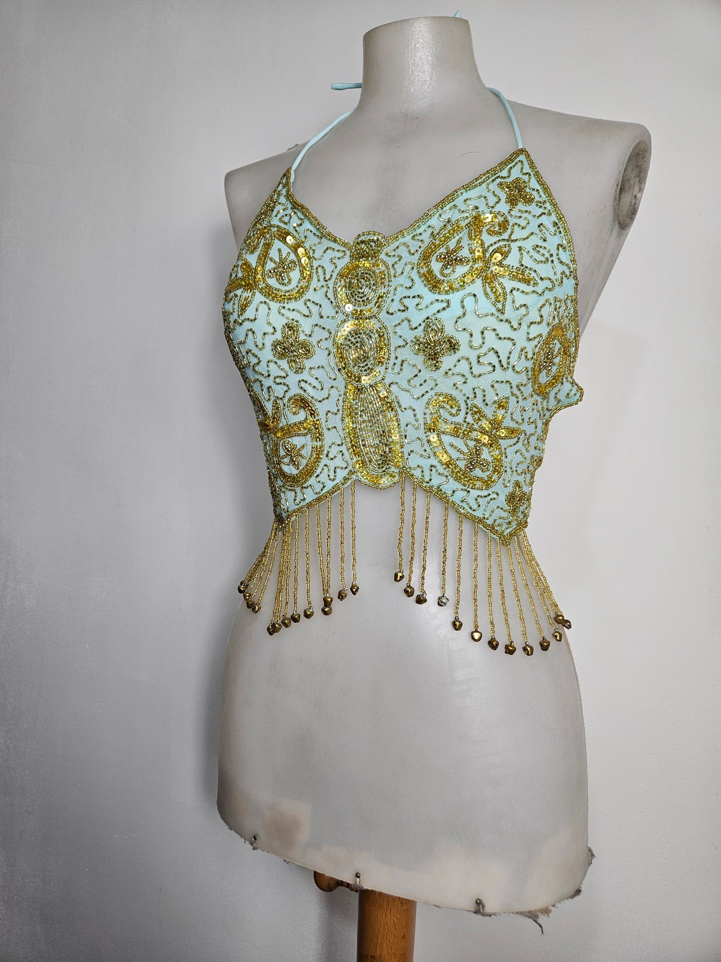 Blue and gold butterfly top