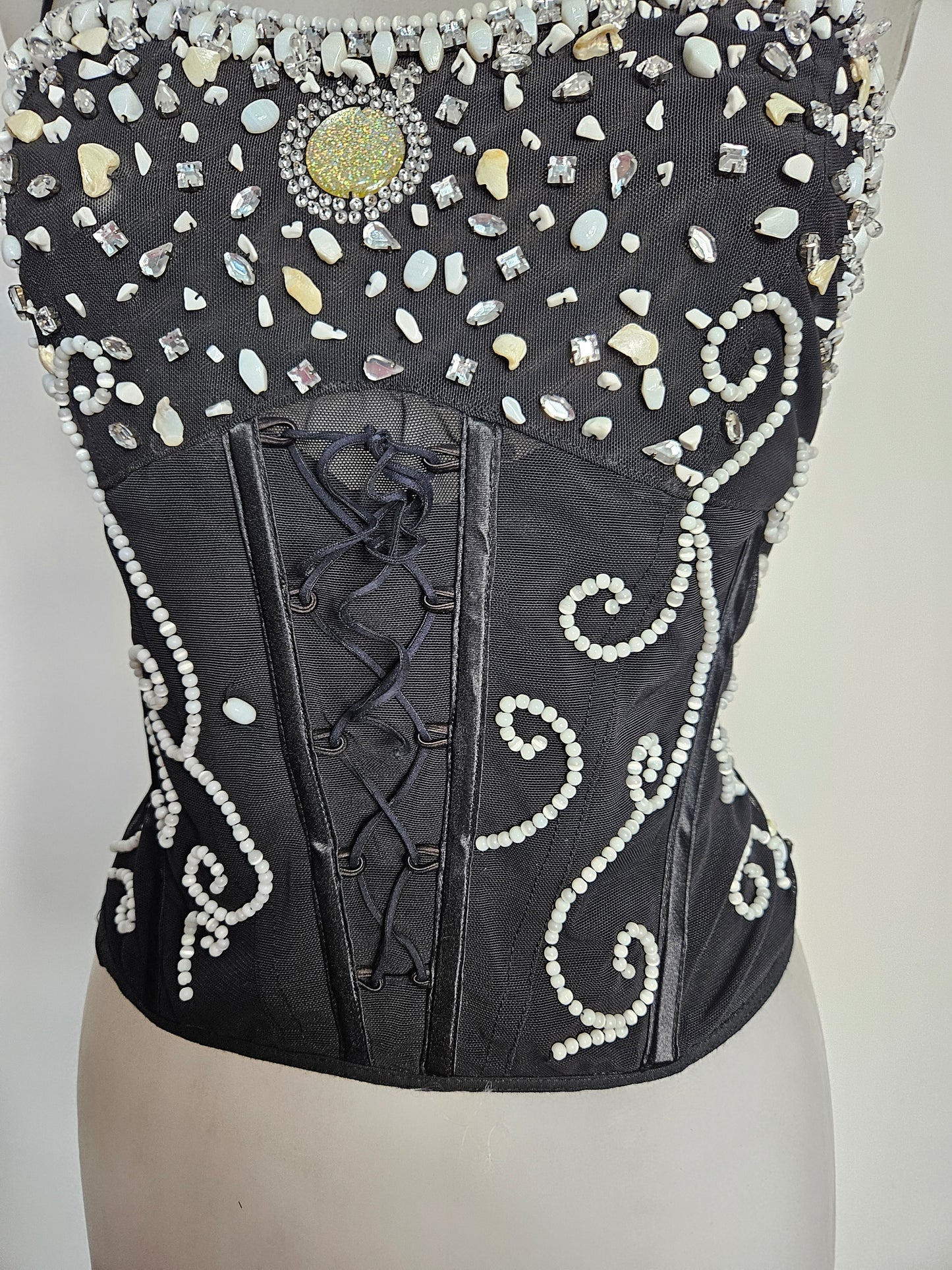 Top embroidered with pearls and stones