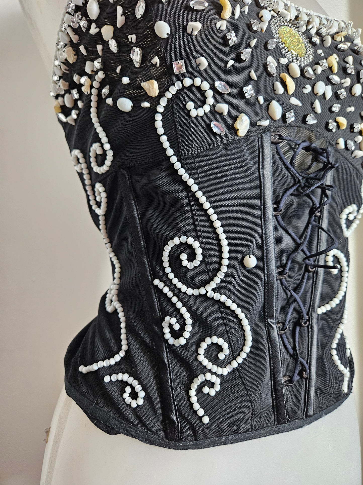 Top embroidered with pearls and stones