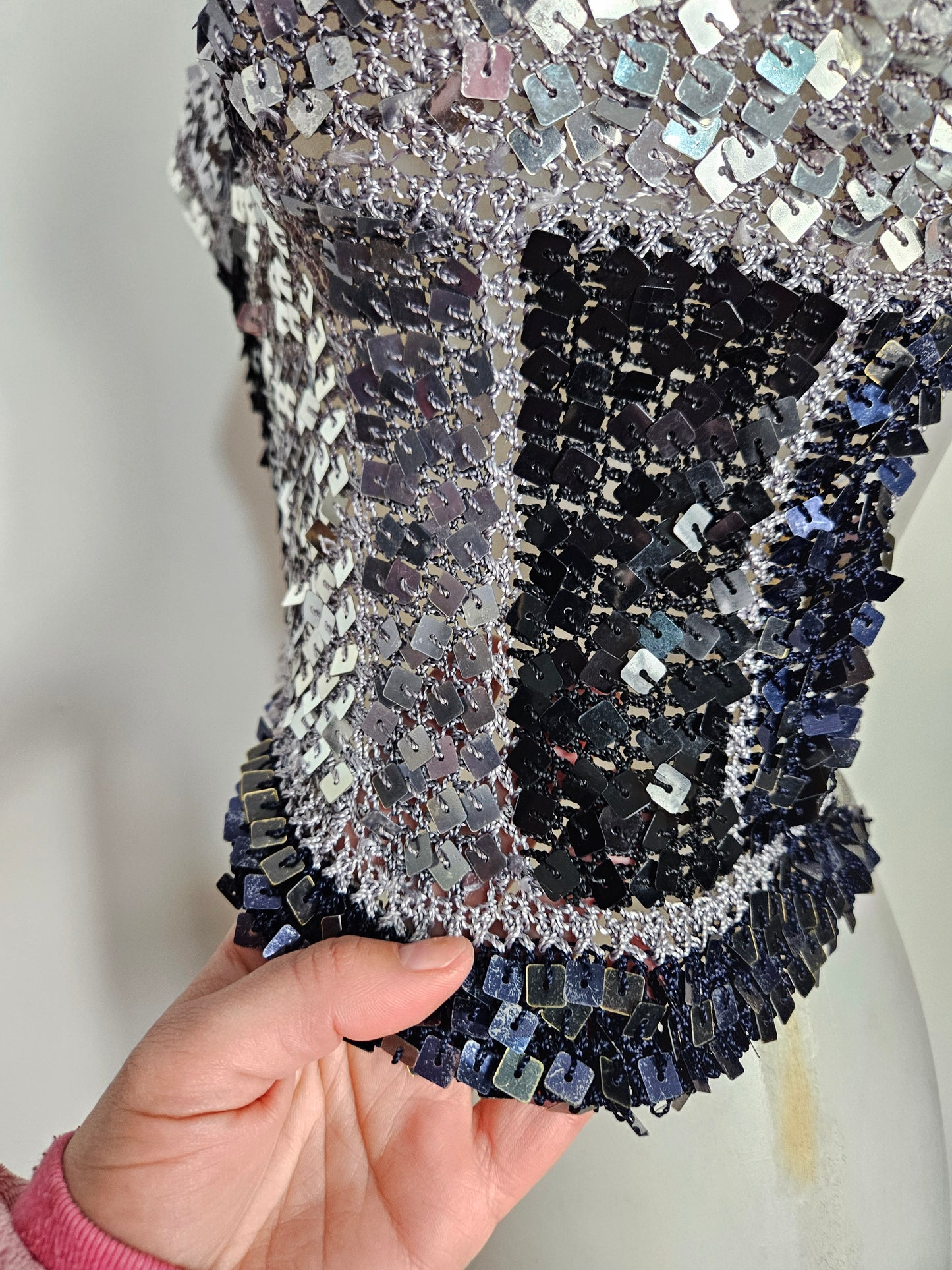 Open back with black and silver sequins