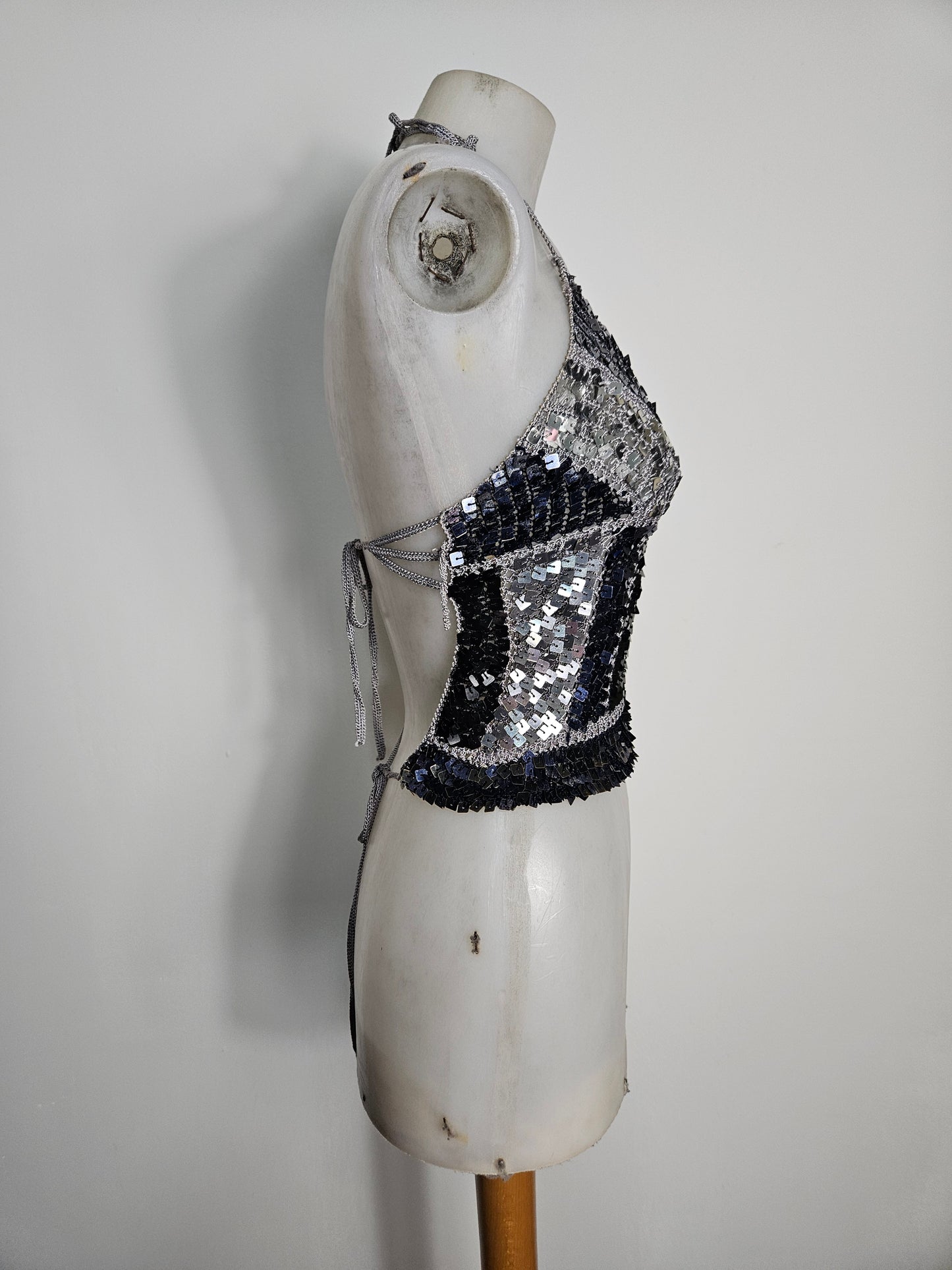 Open back with black and silver sequins