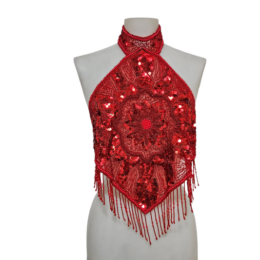 Dos nu rouge brodé de sequins