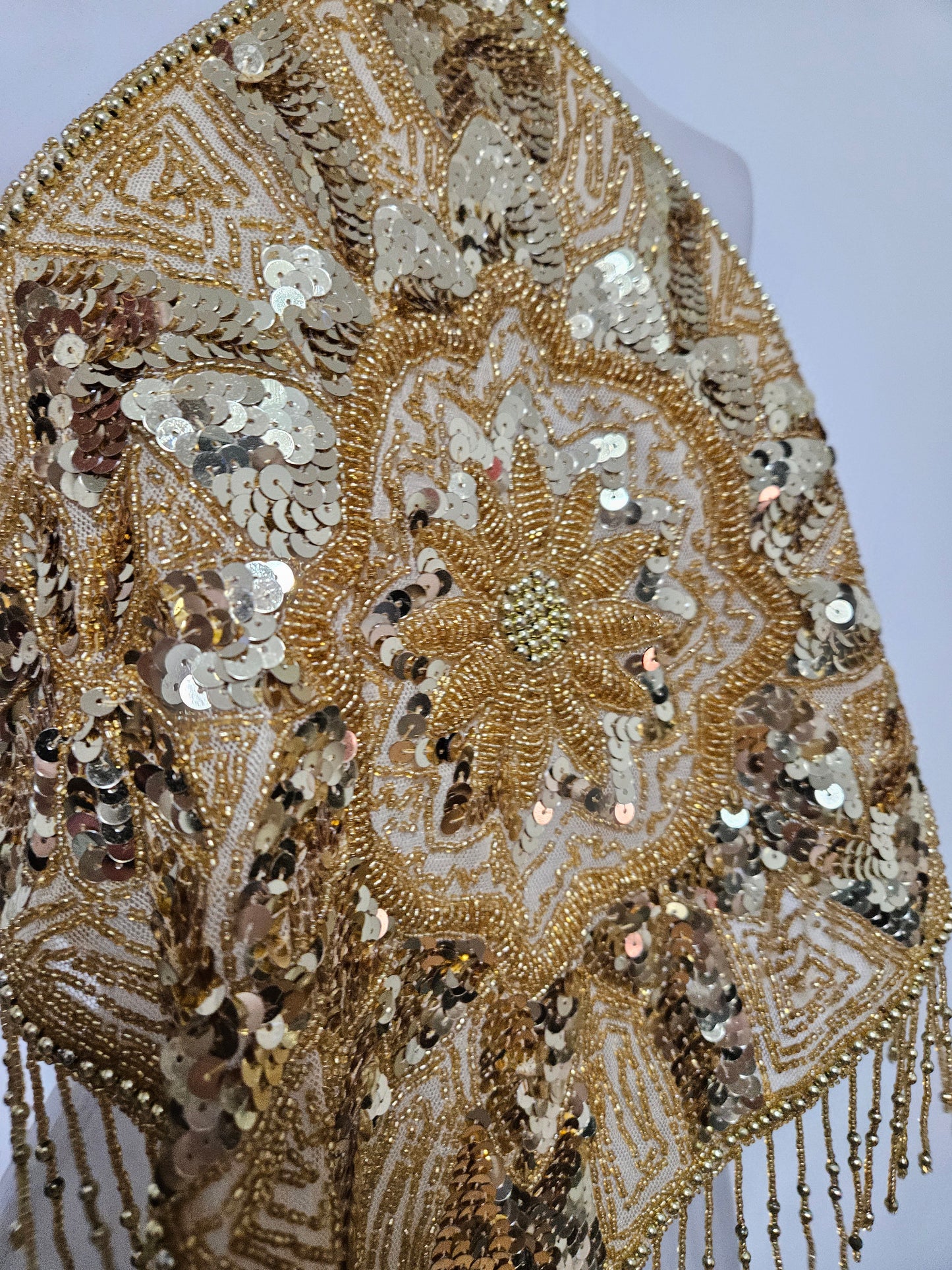 Dos nu brodé de sequins dorés