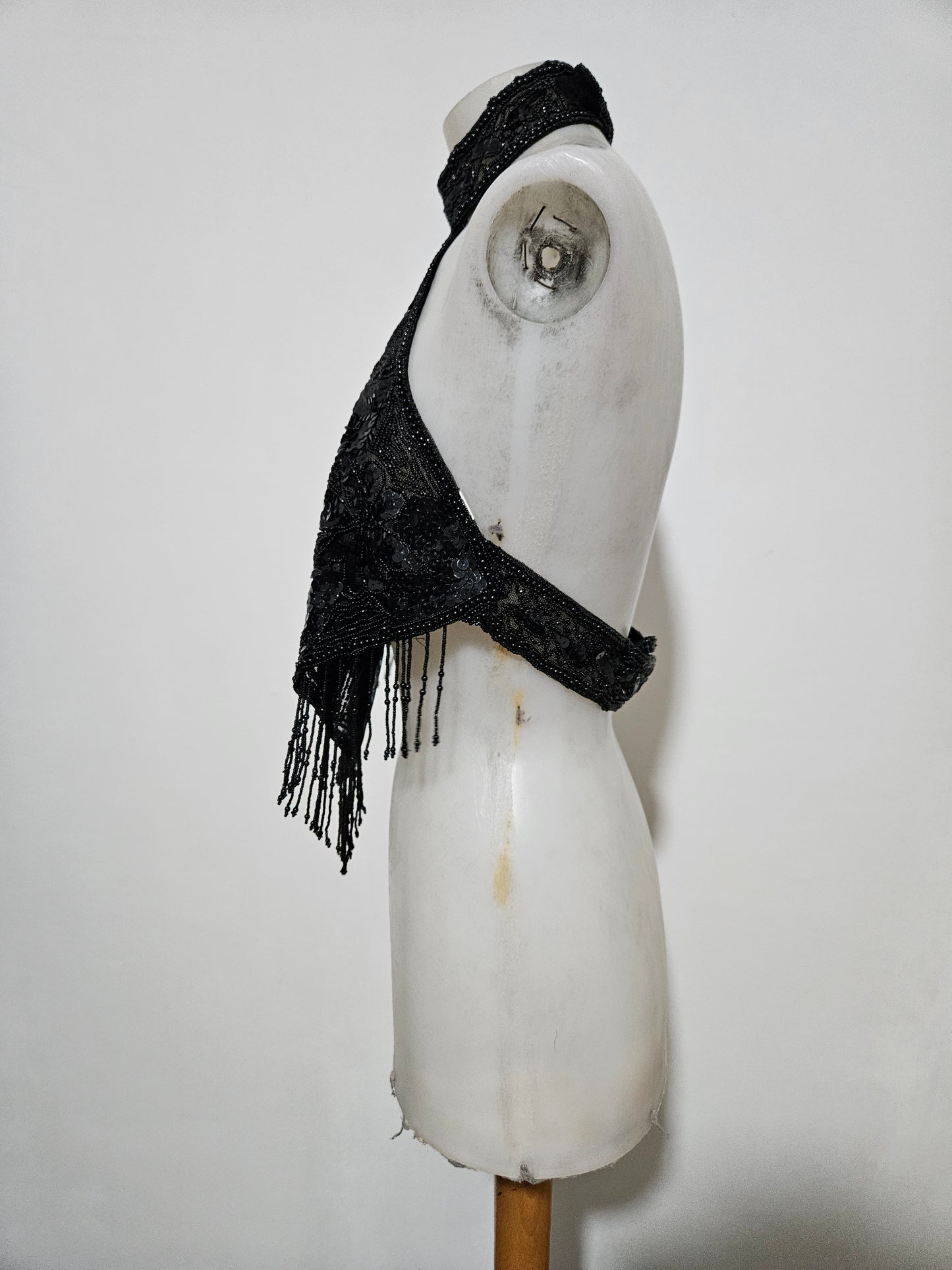 Black open back embroidered with sequins