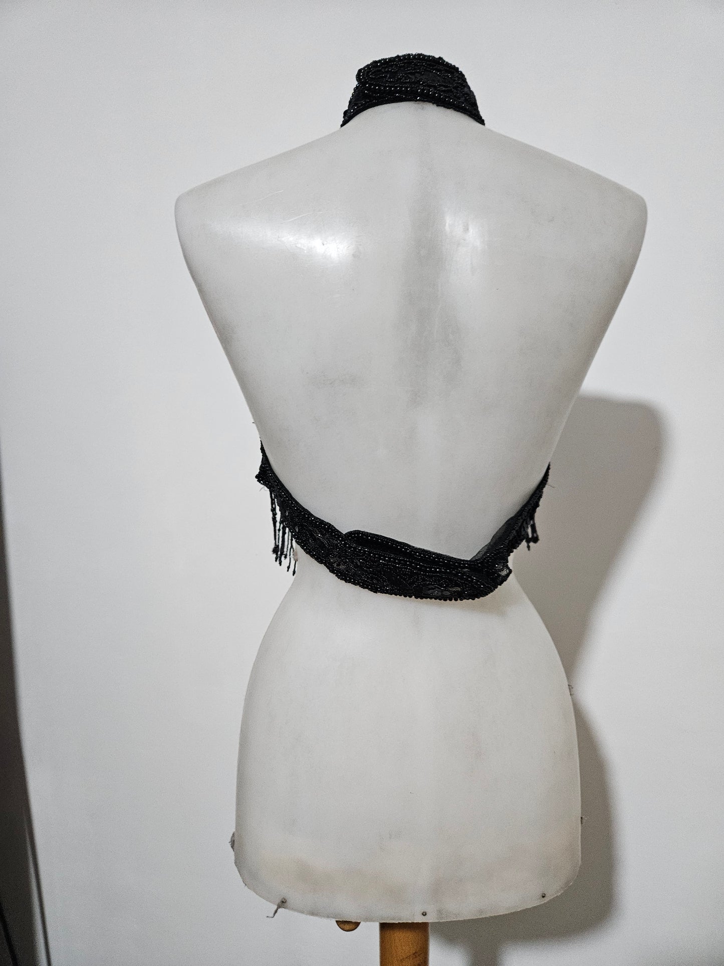 Black open back embroidered with sequins