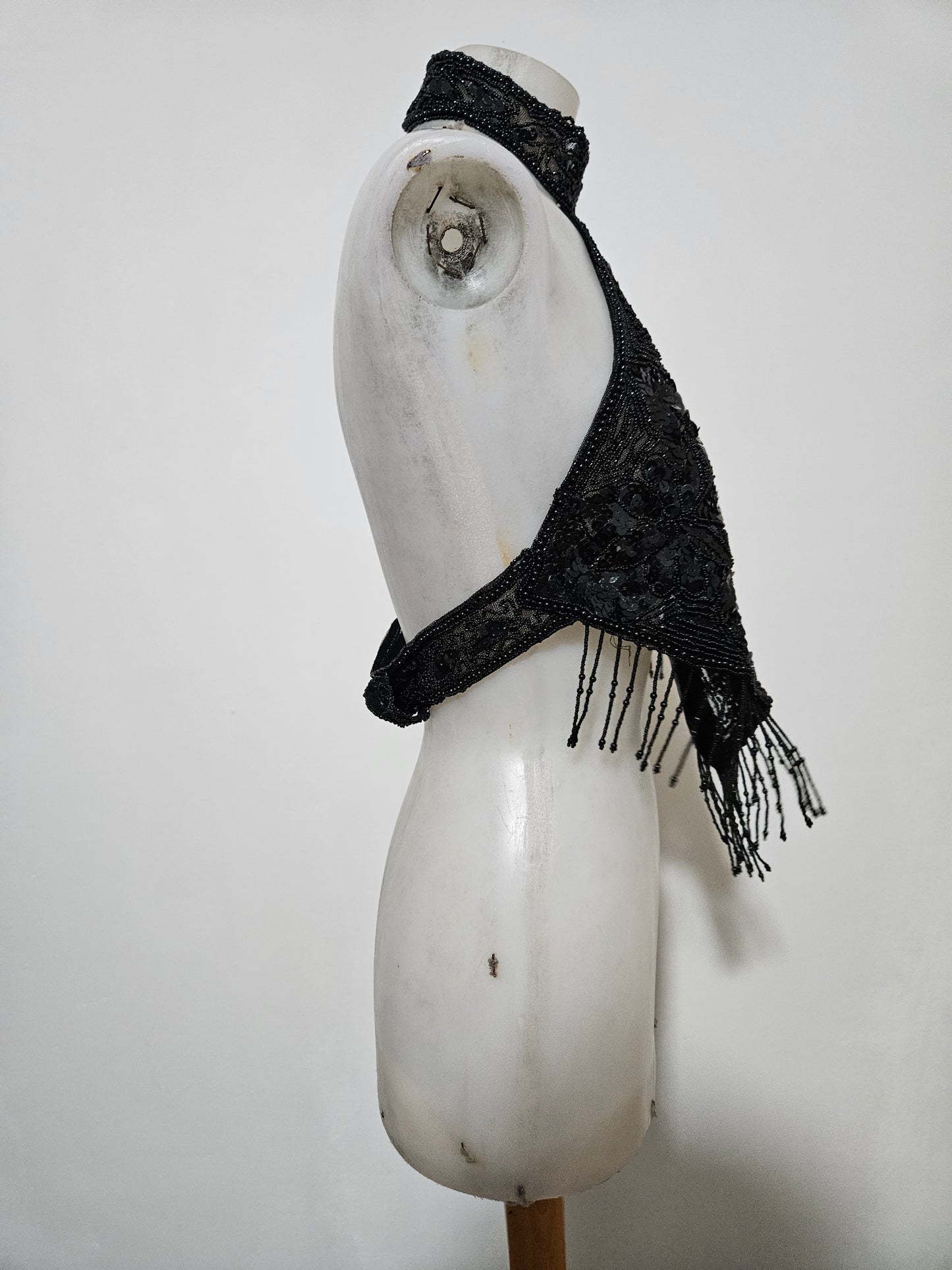 Black open back embroidered with sequins