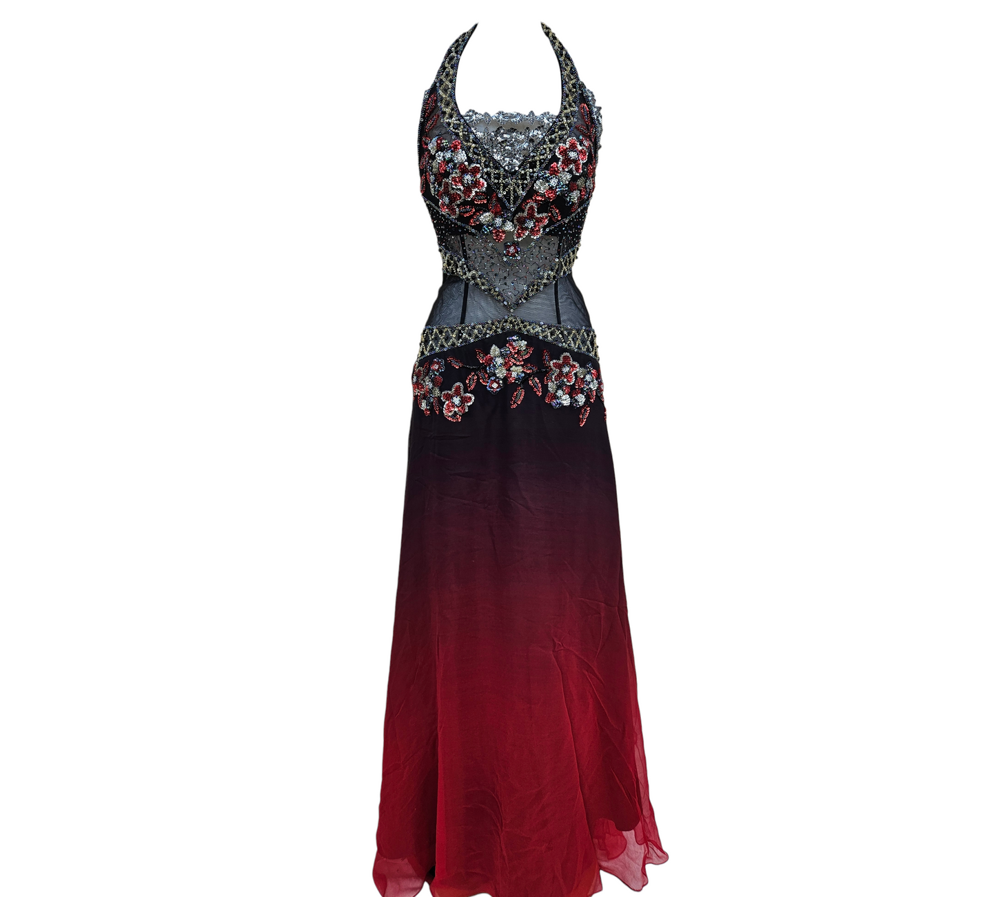 Red and black gradient embroidered dress