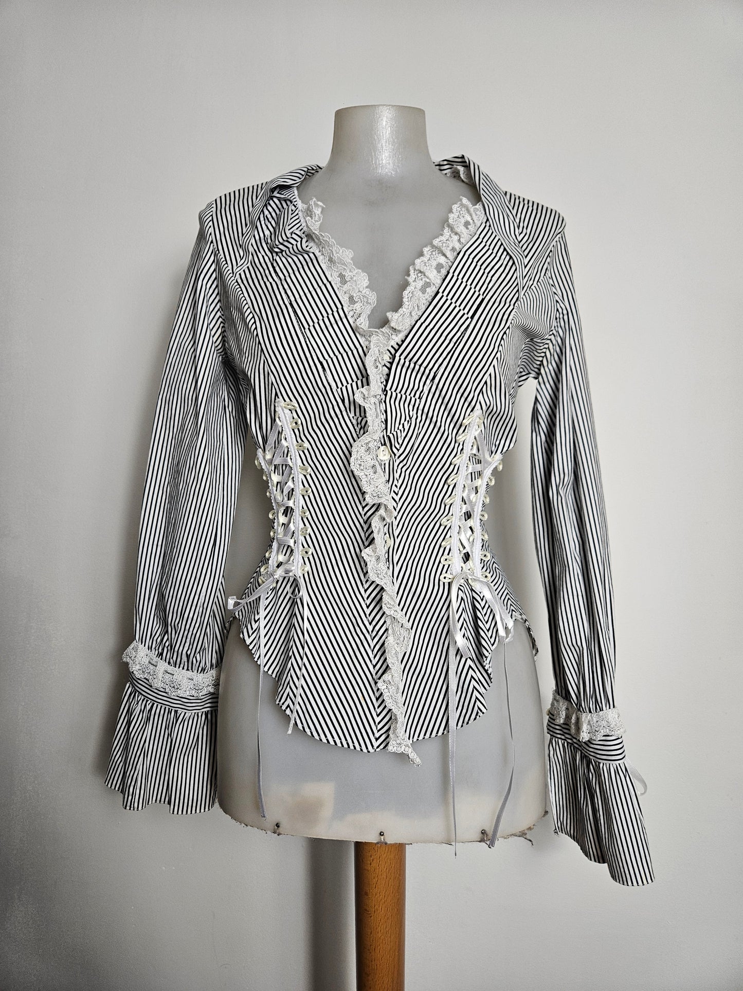 Striped shirt with lace-up detailing