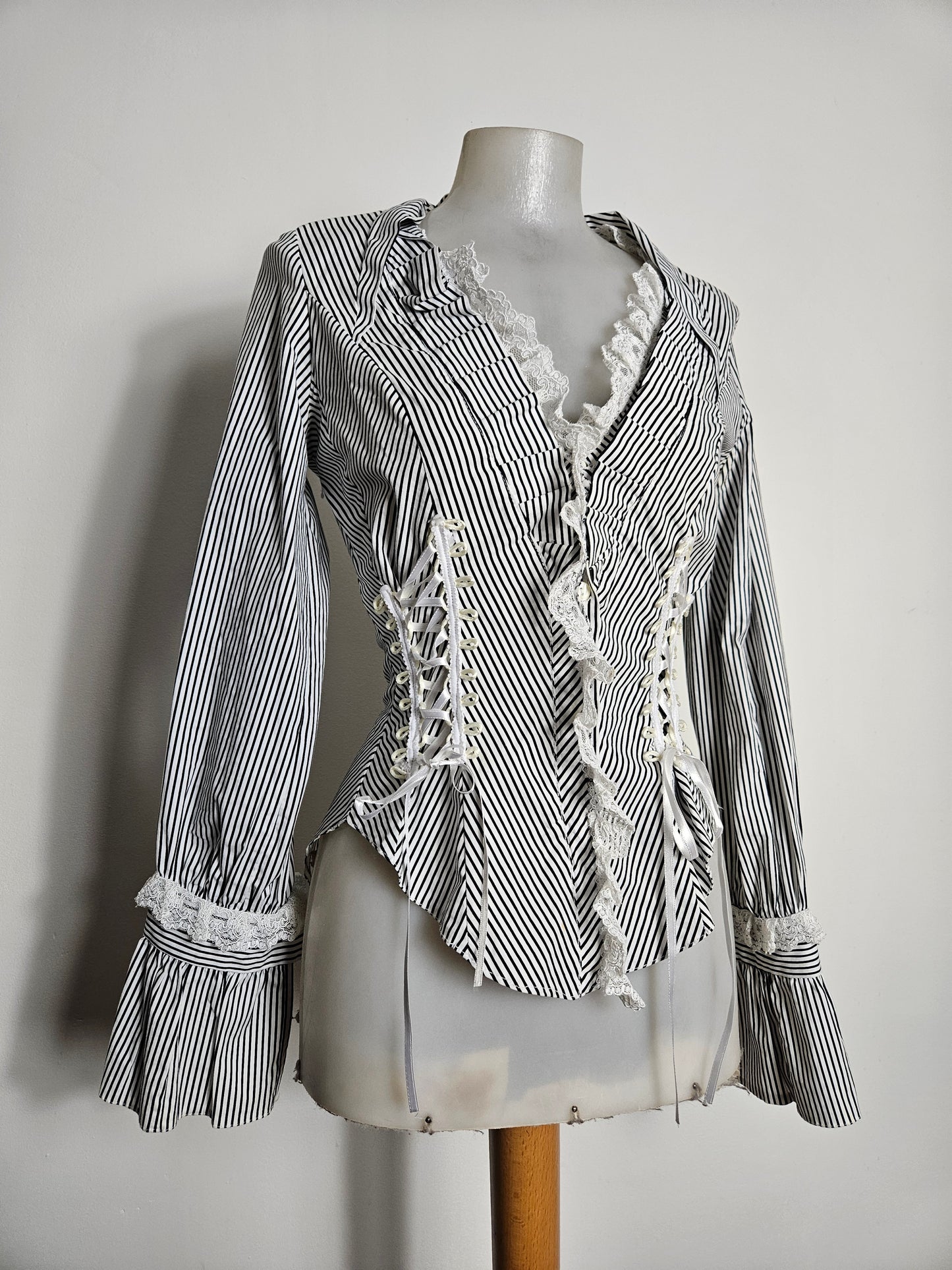 Striped shirt with lace-up detailing