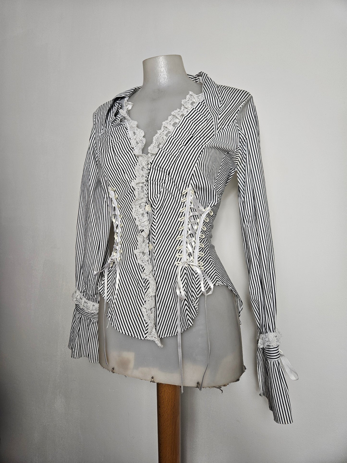 Striped shirt with lace-up detailing