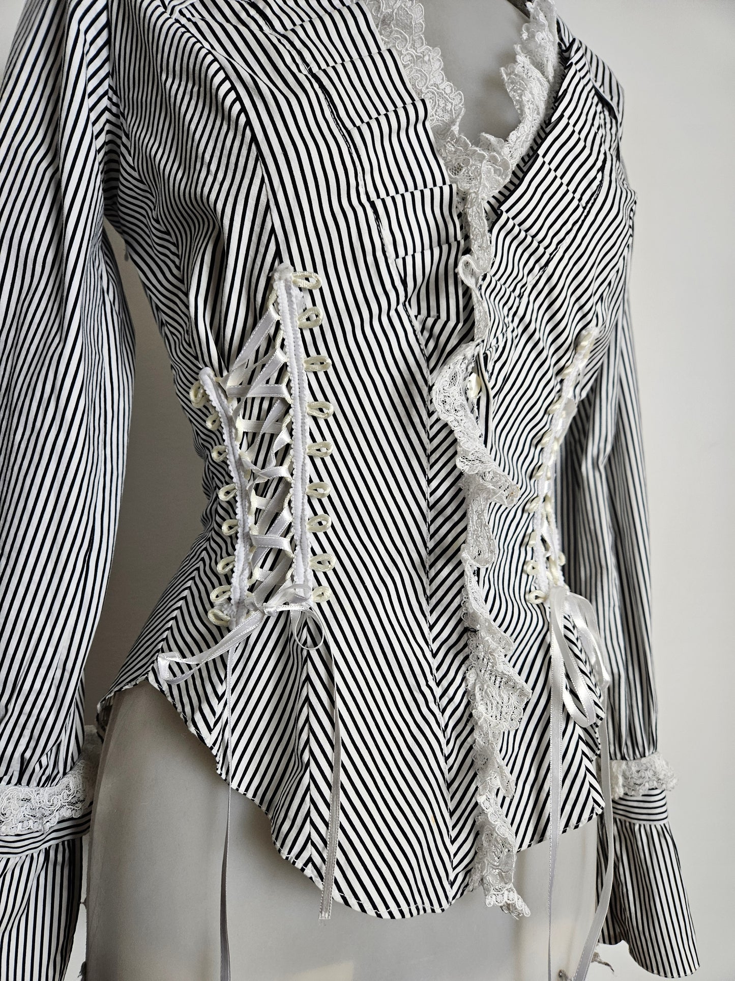 Striped shirt with lace-up detailing