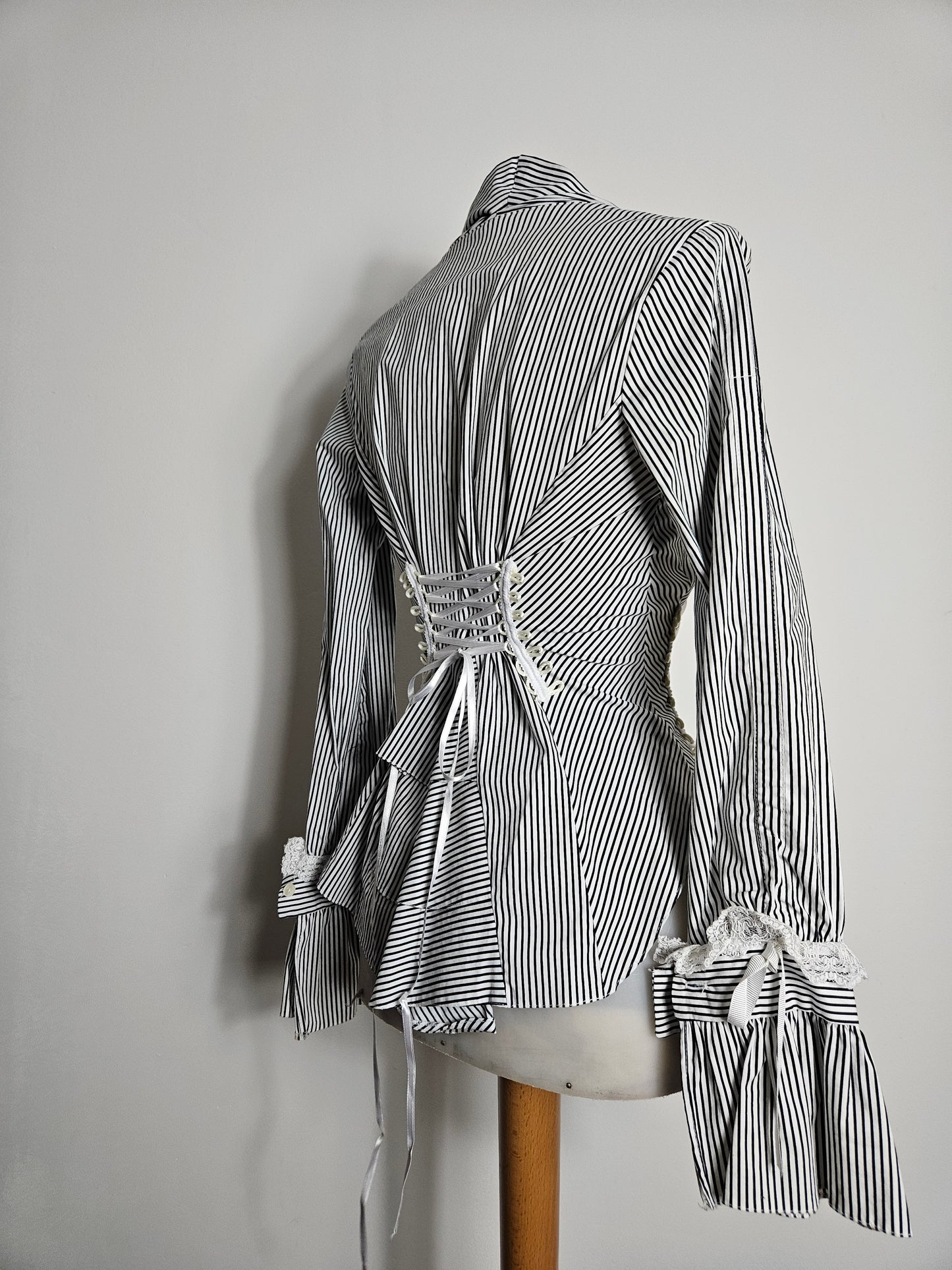 Striped shirt with lace-up detailing