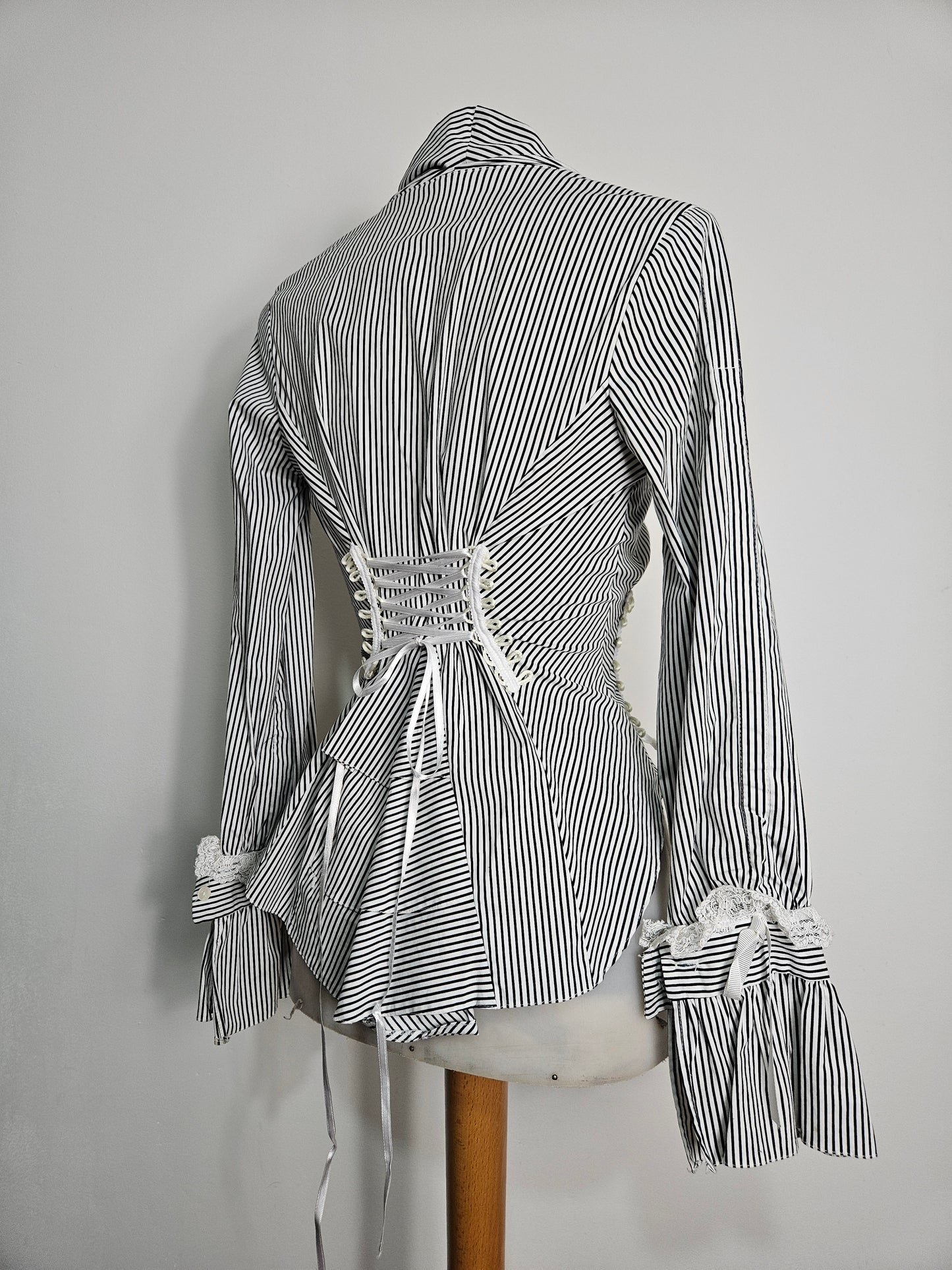 Striped shirt with lace-up detailing