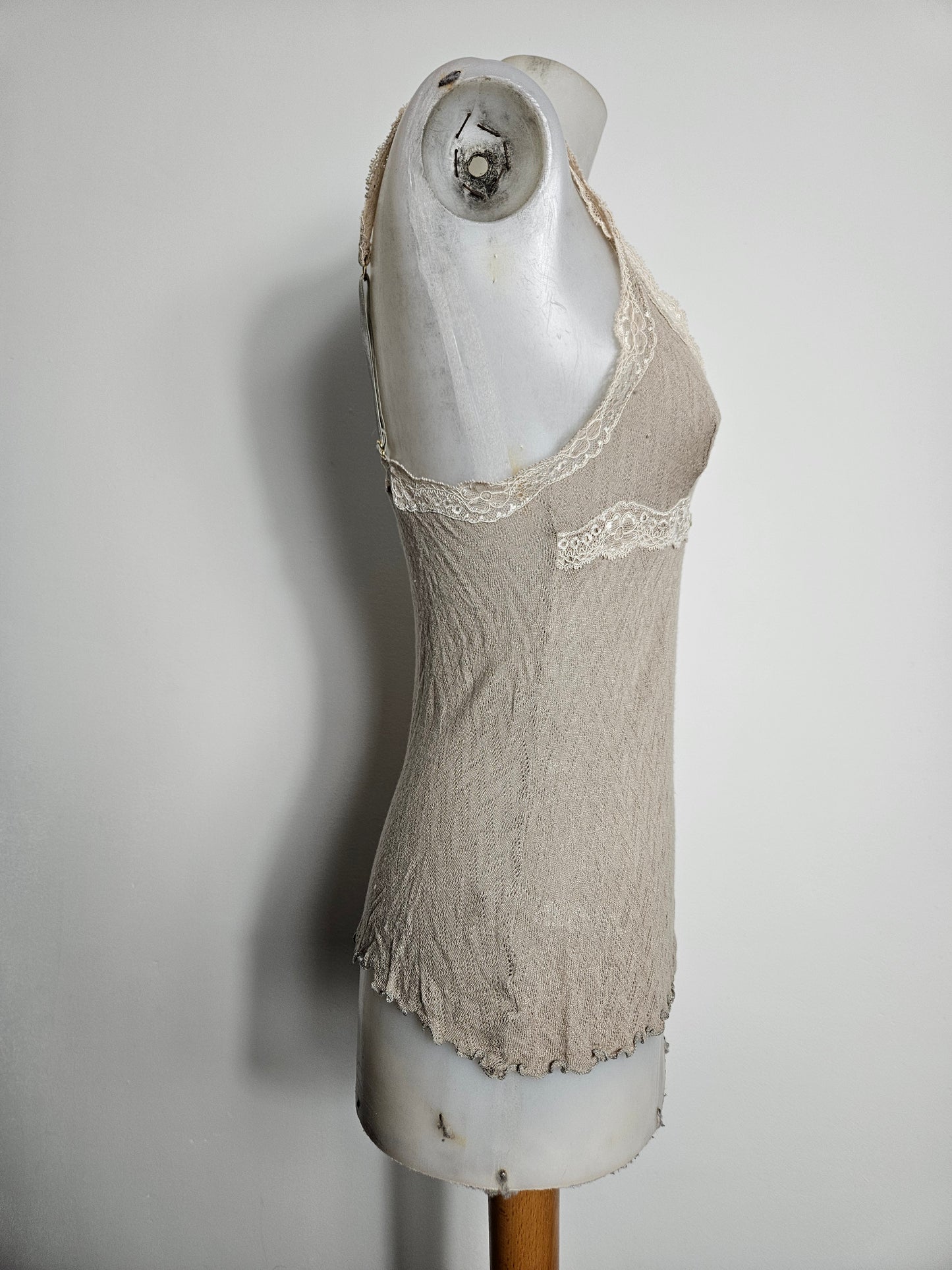 Haut beige en voile et dentelle m