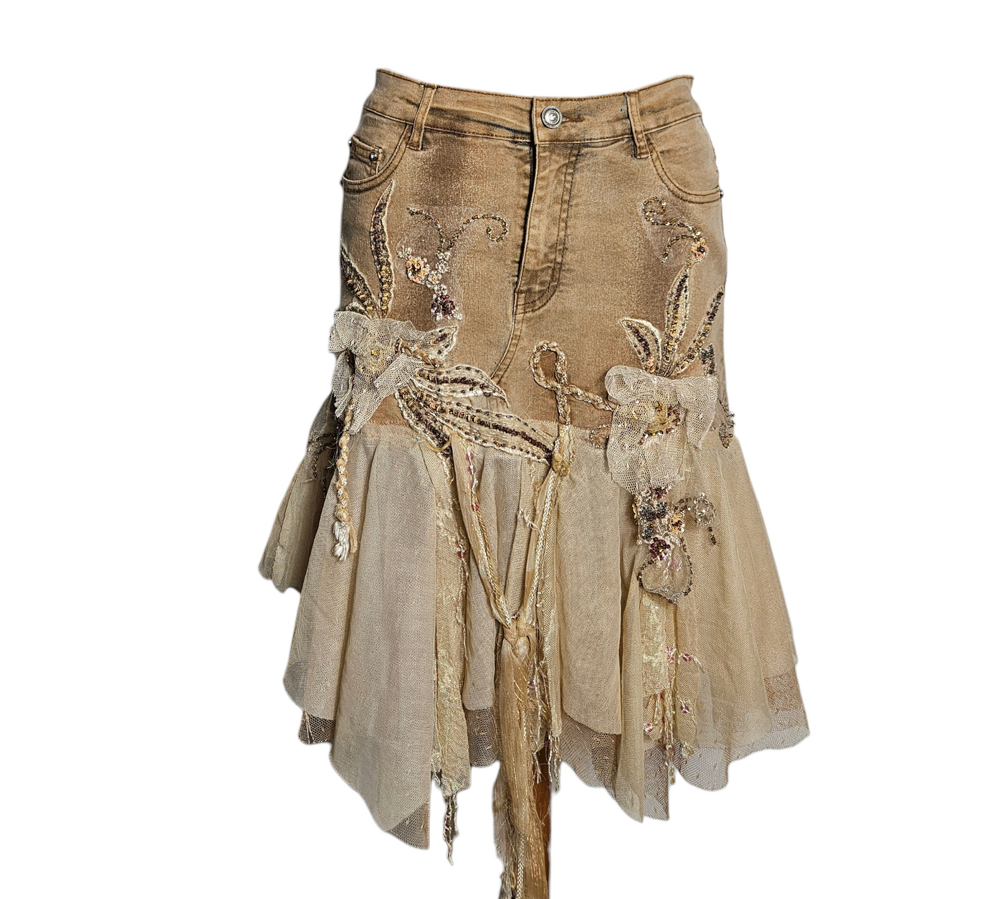 Embroidered denim skirt